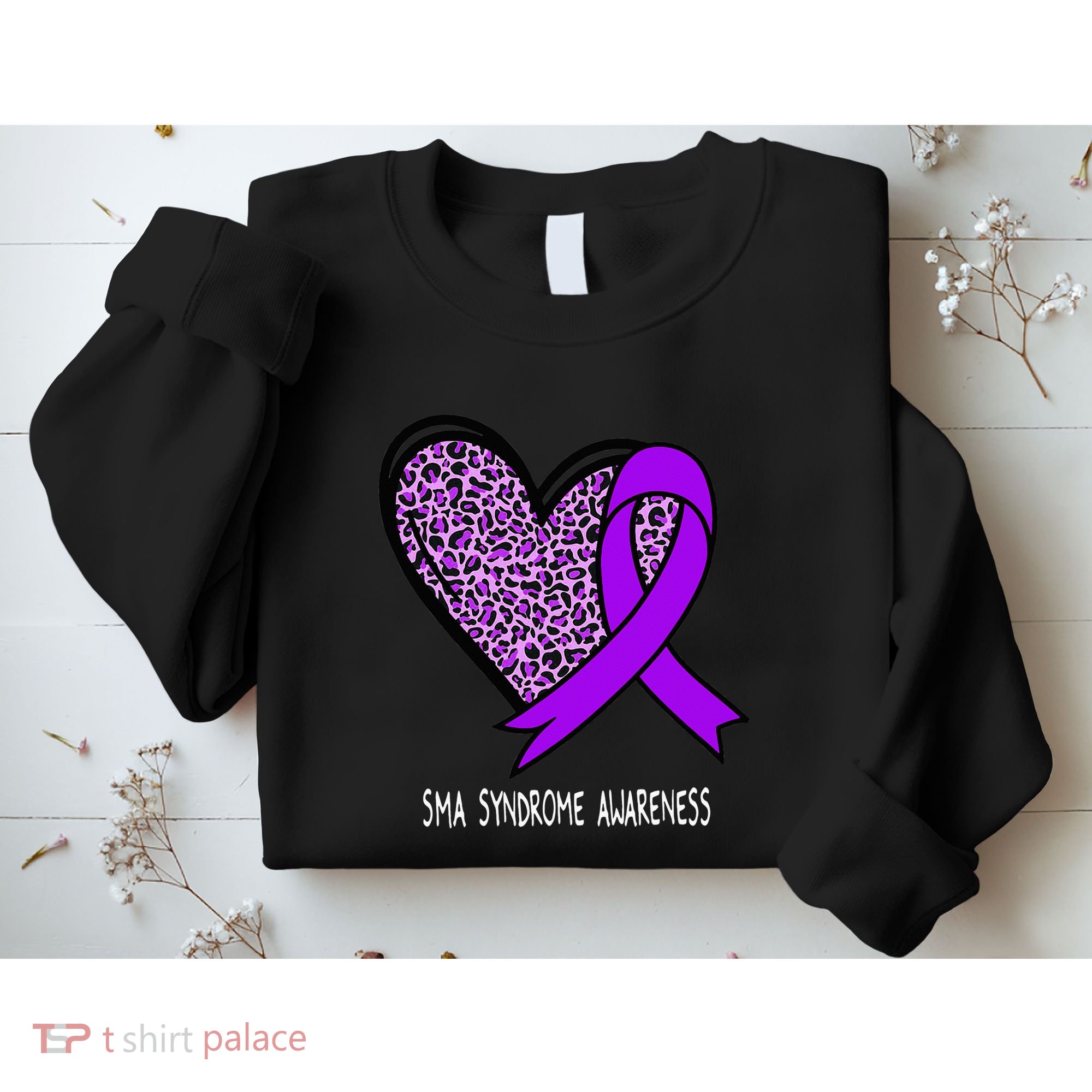 Leopard SMA Syndrome Awareness Purple Ribbon Heart Sweatshirt