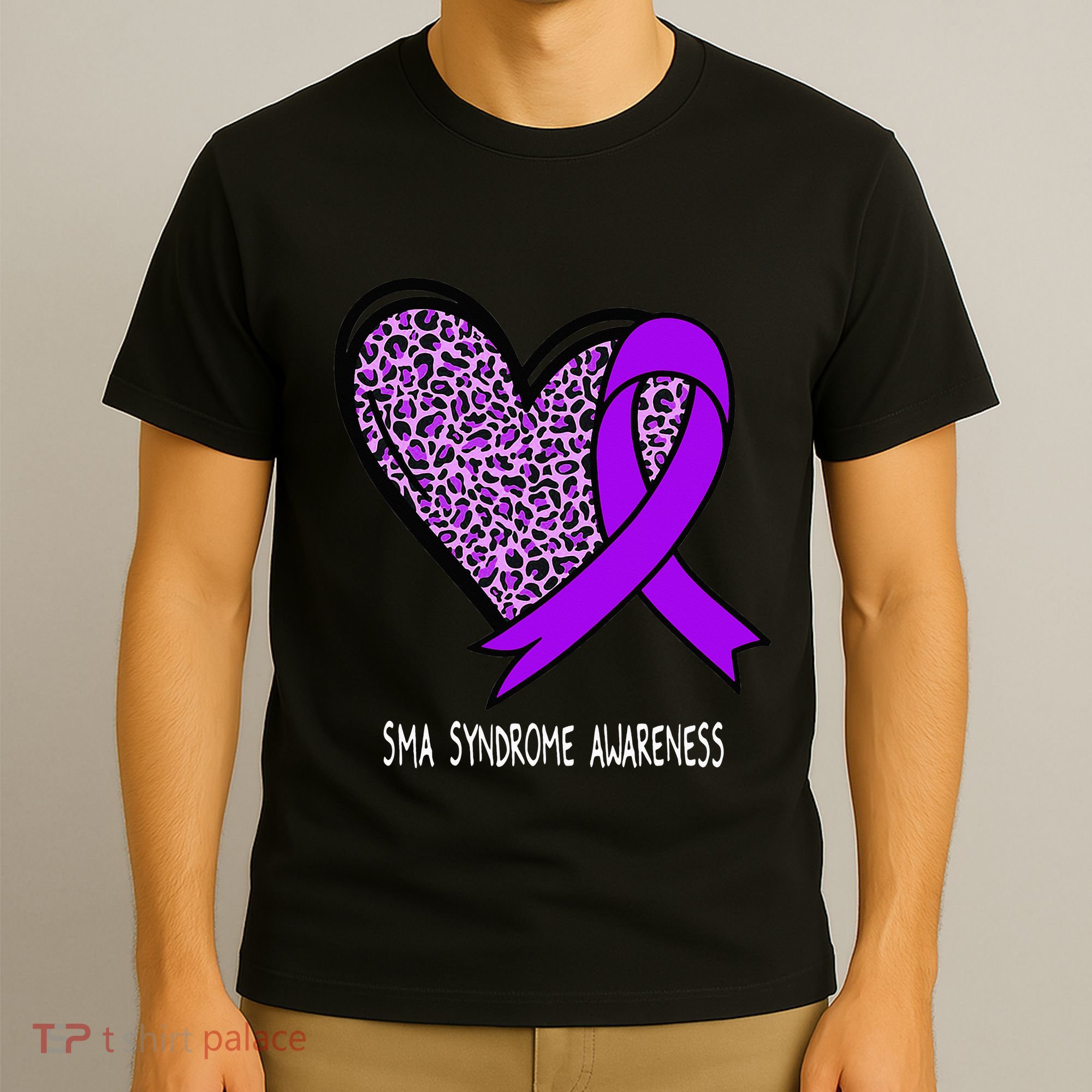 Leopard SMA Syndrome Awareness Purple Ribbon Heart T-Shirt