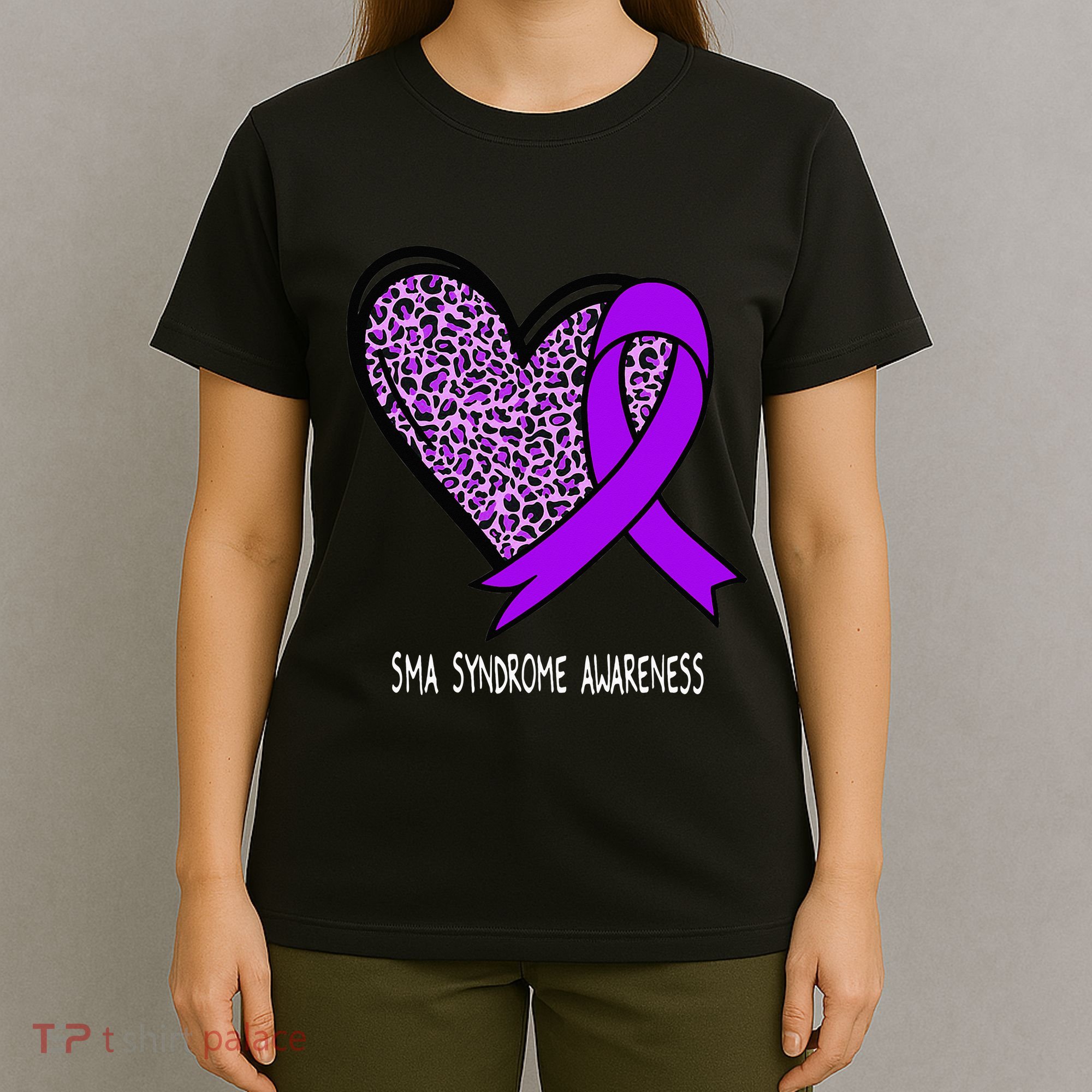 Leopard SMA Syndrome Awareness Purple Ribbon Heart T-Shirt