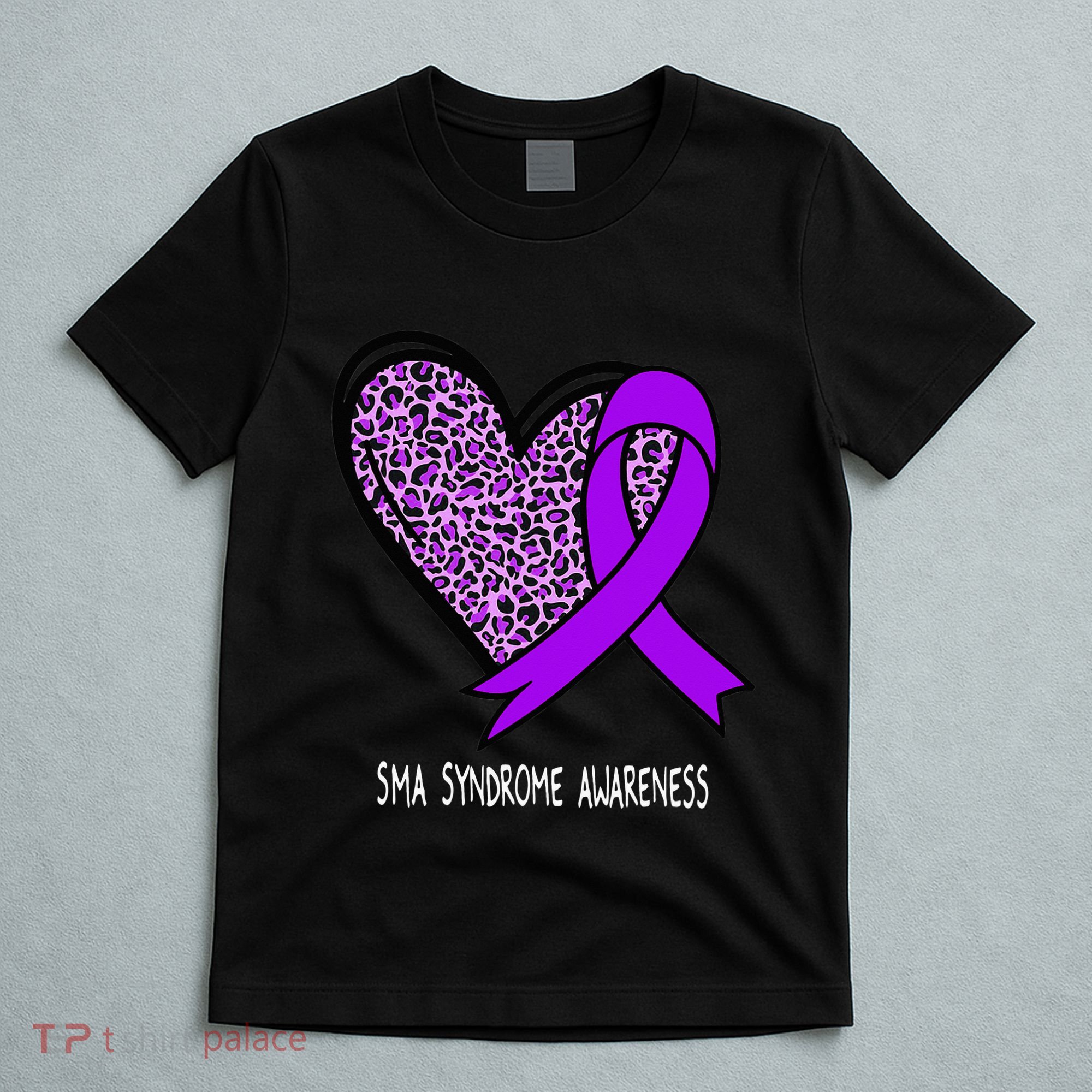 Leopard SMA Syndrome Awareness Purple Ribbon Heart T-Shirt