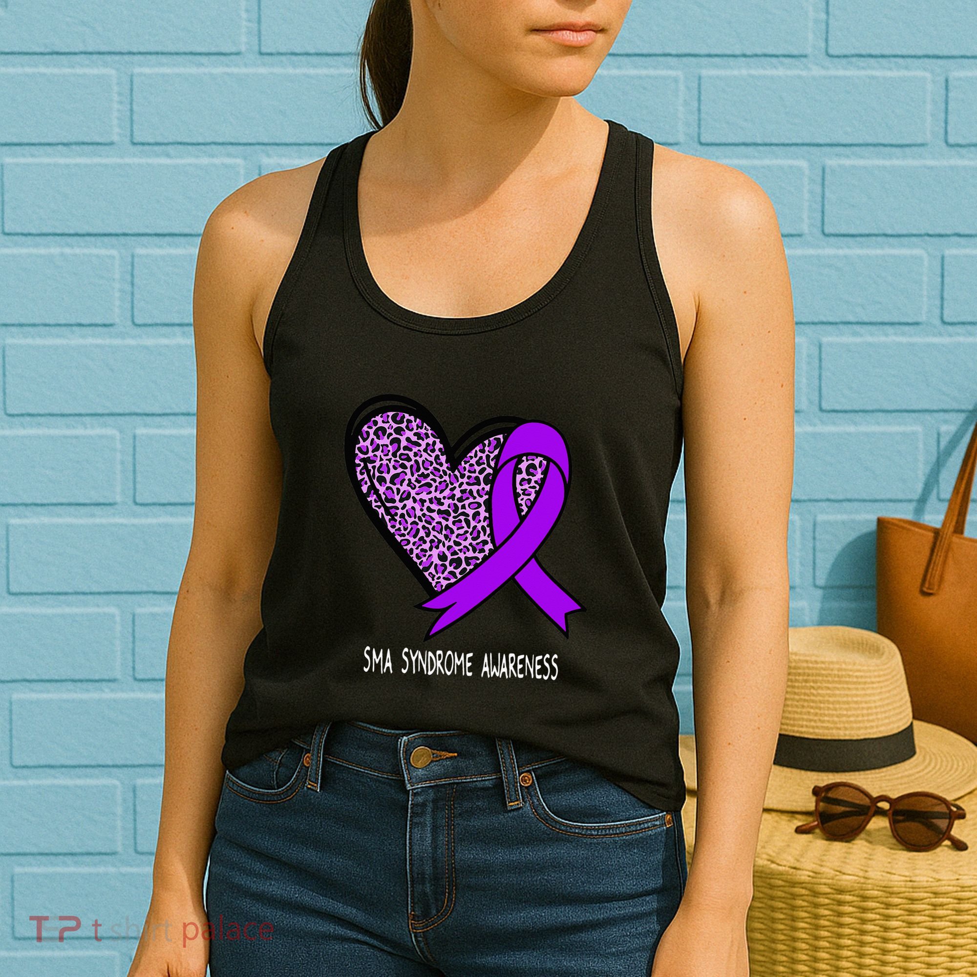 Leopard SMA Syndrome Awareness Purple Ribbon Heart Women's Tank Top