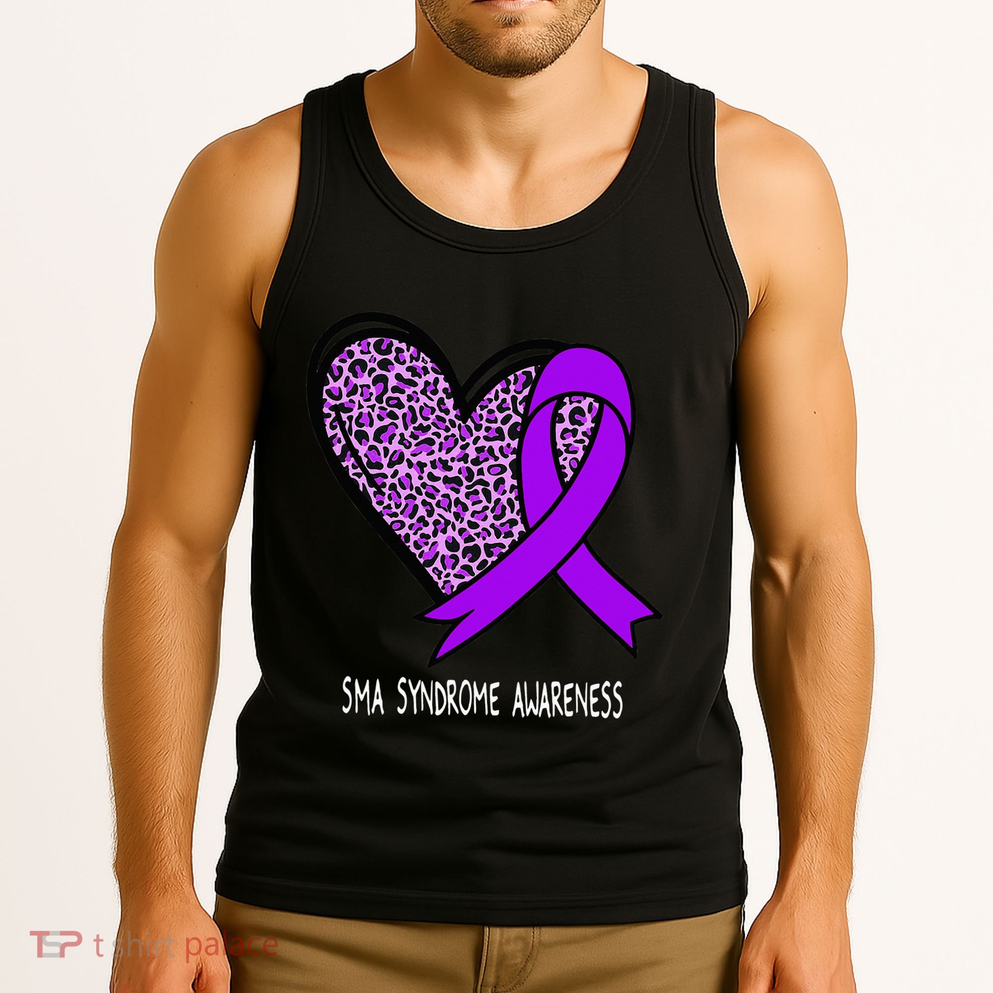 Leopard SMA Syndrome Awareness Purple Ribbon Heart Tank Top