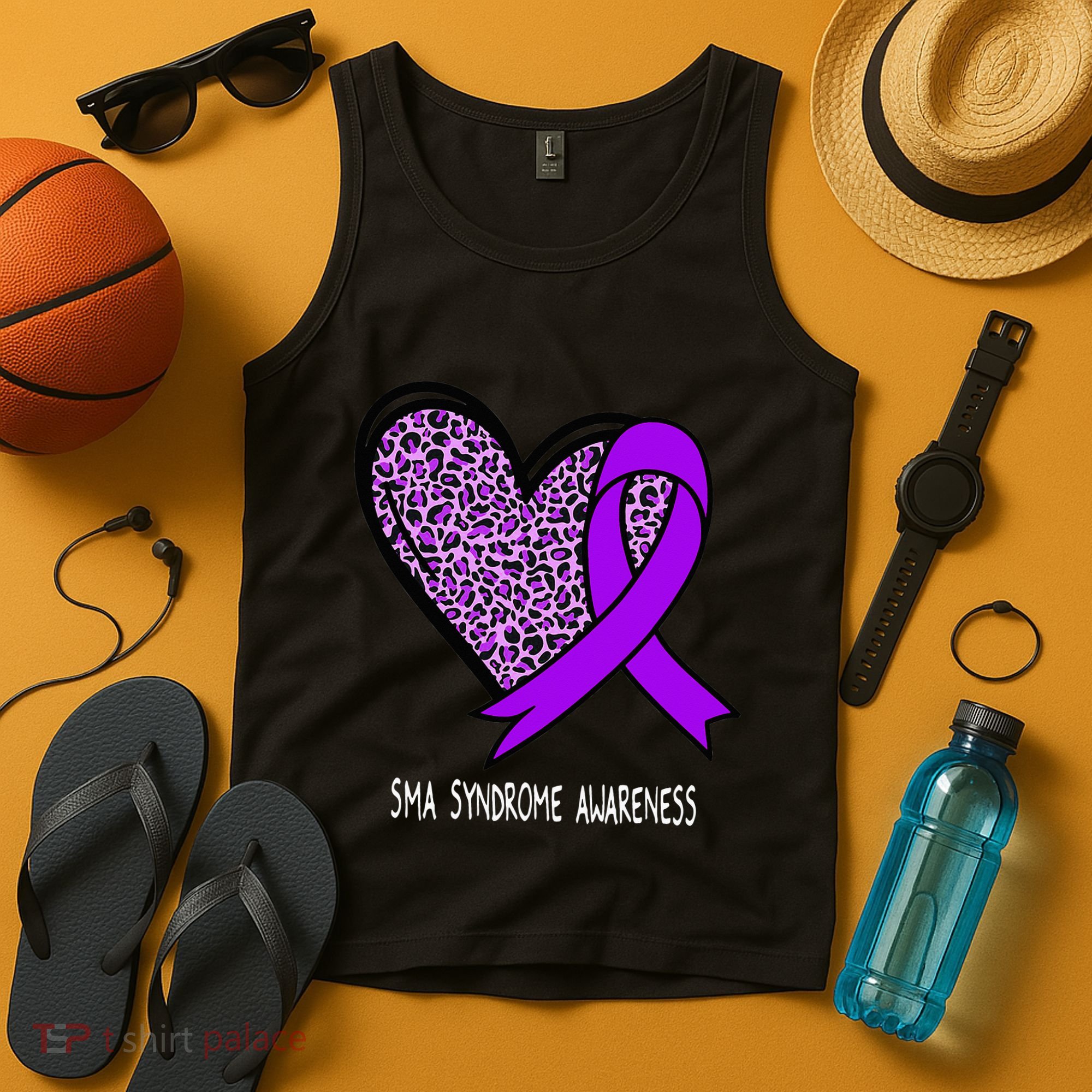Leopard SMA Syndrome Awareness Purple Ribbon Heart Tank Top