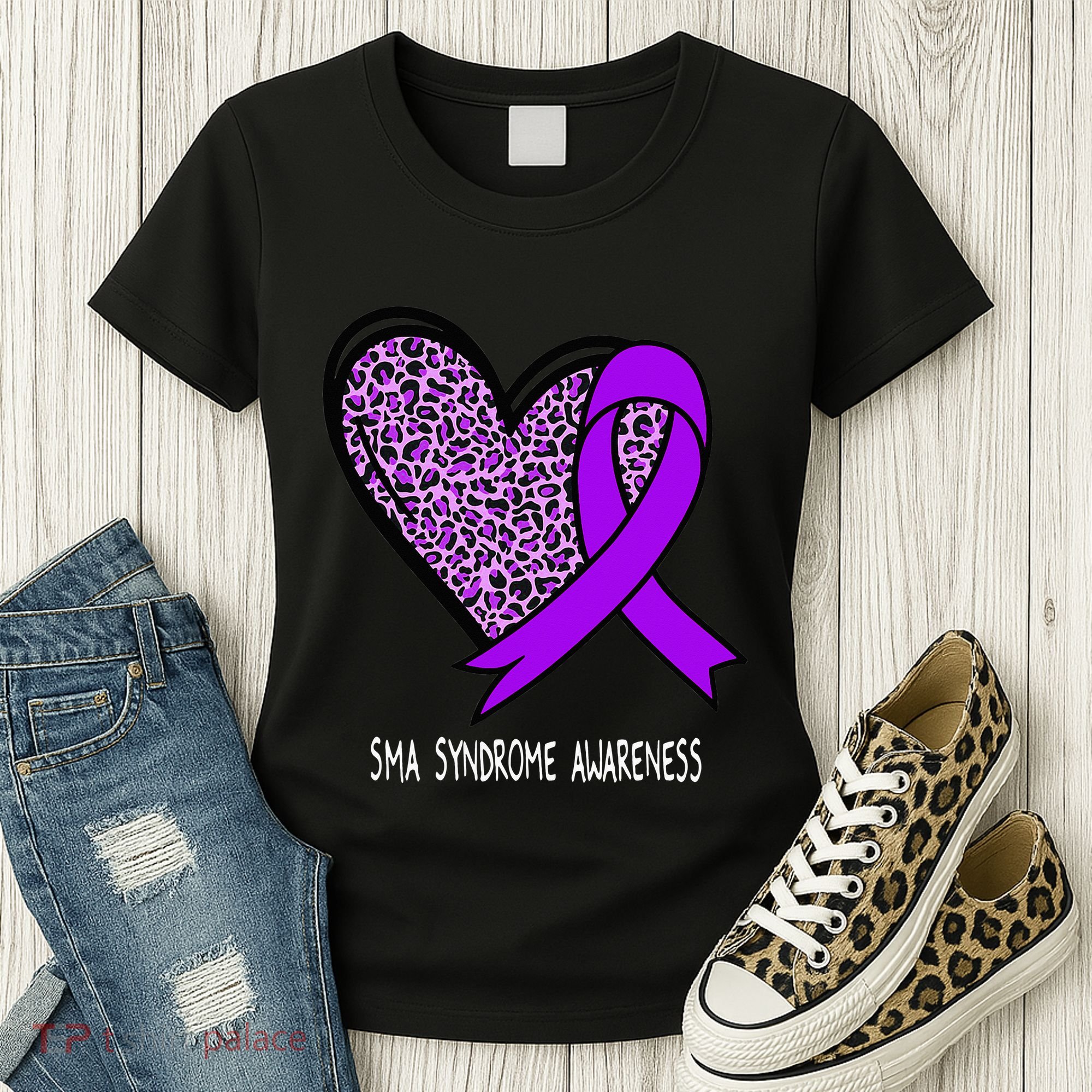 Leopard SMA Syndrome Awareness Purple Ribbon Heart Women's T-Shirt