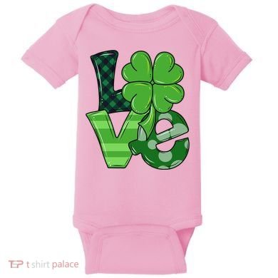 Love Shamrock St Patricks Day Baby Bodysuit