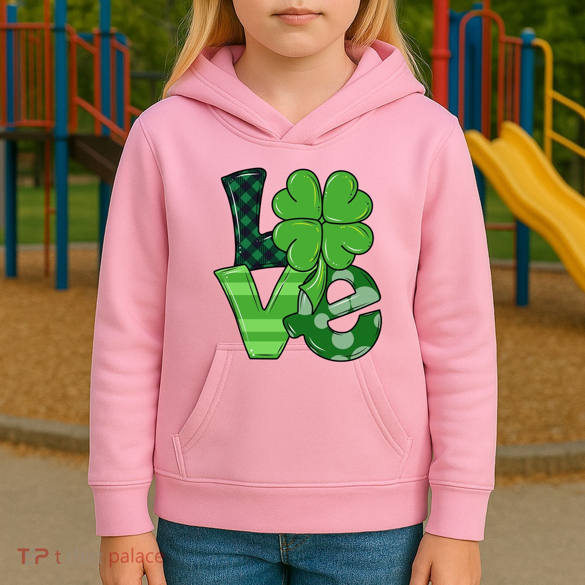 Love Shamrock St Patricks Day Kids Hoodie