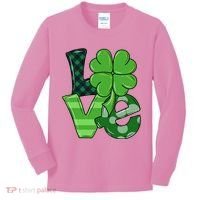 Love Shamrock St Patricks Day Kids Long Sleeve Shirt thumb 0