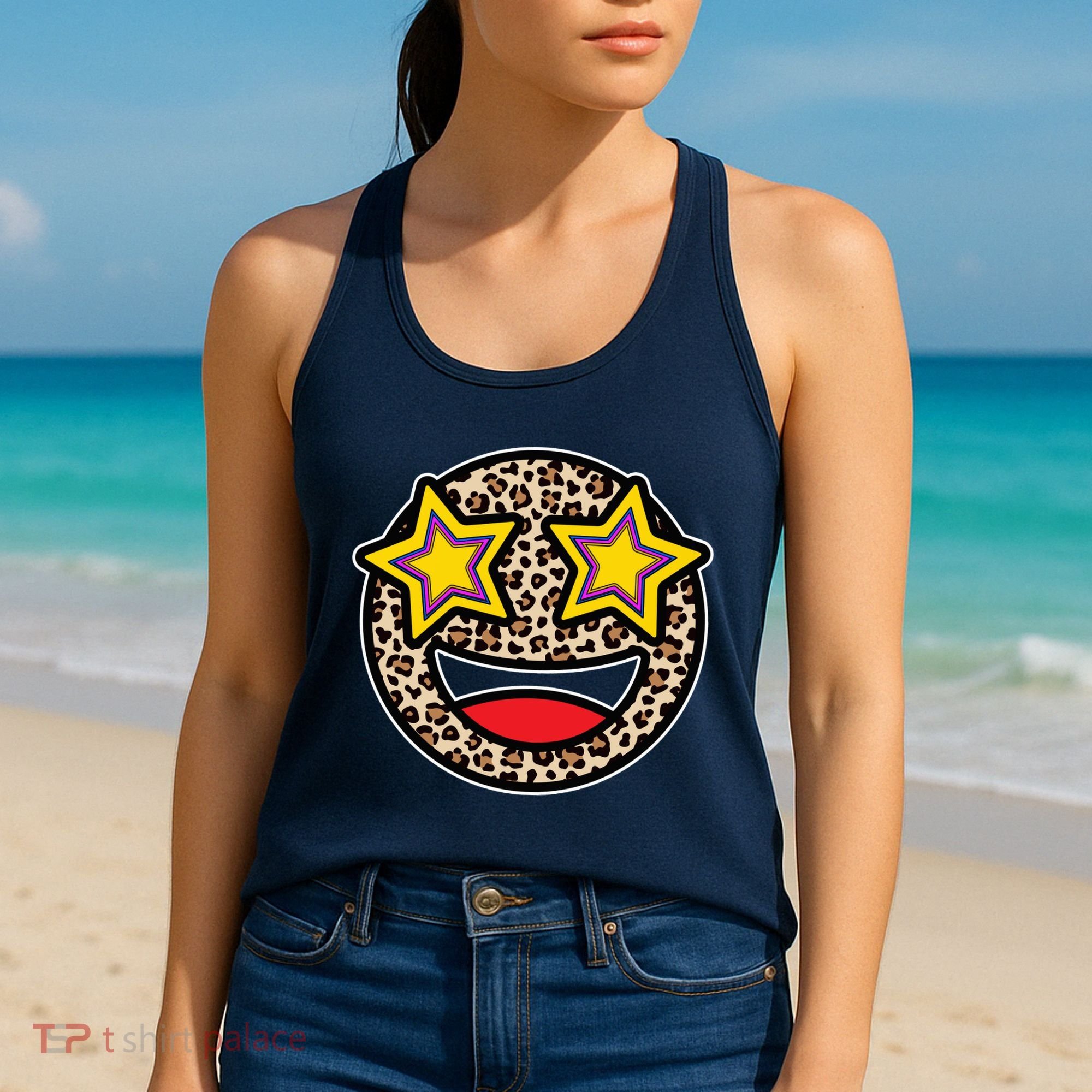 Leopard Star Smiley Face Cute Women's Tank Top
