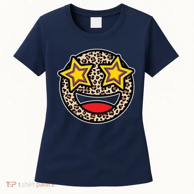 Leopard Star Smiley Face Cute Women's T-Shirt