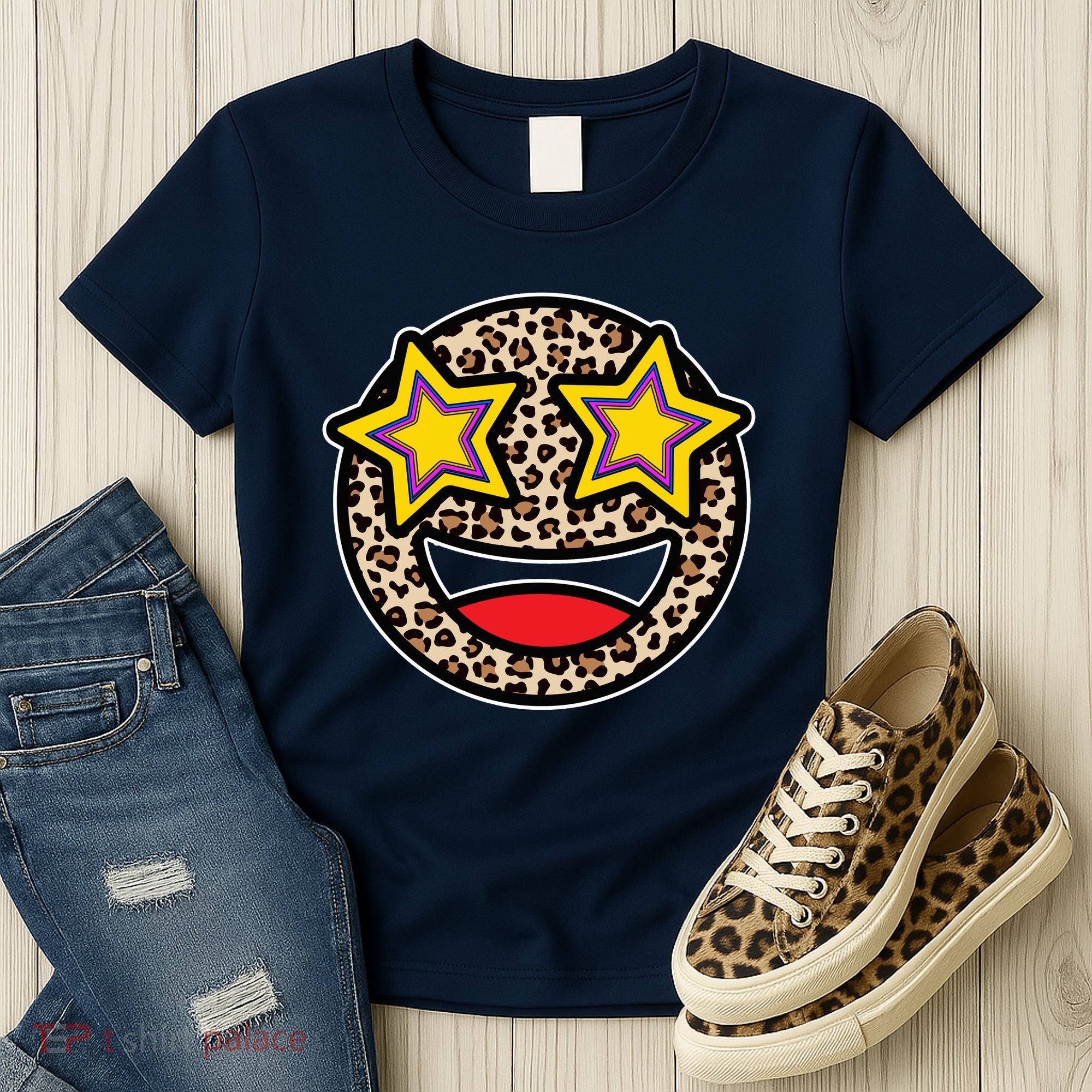 Leopard Star Smiley Face Cute Women's T-Shirt