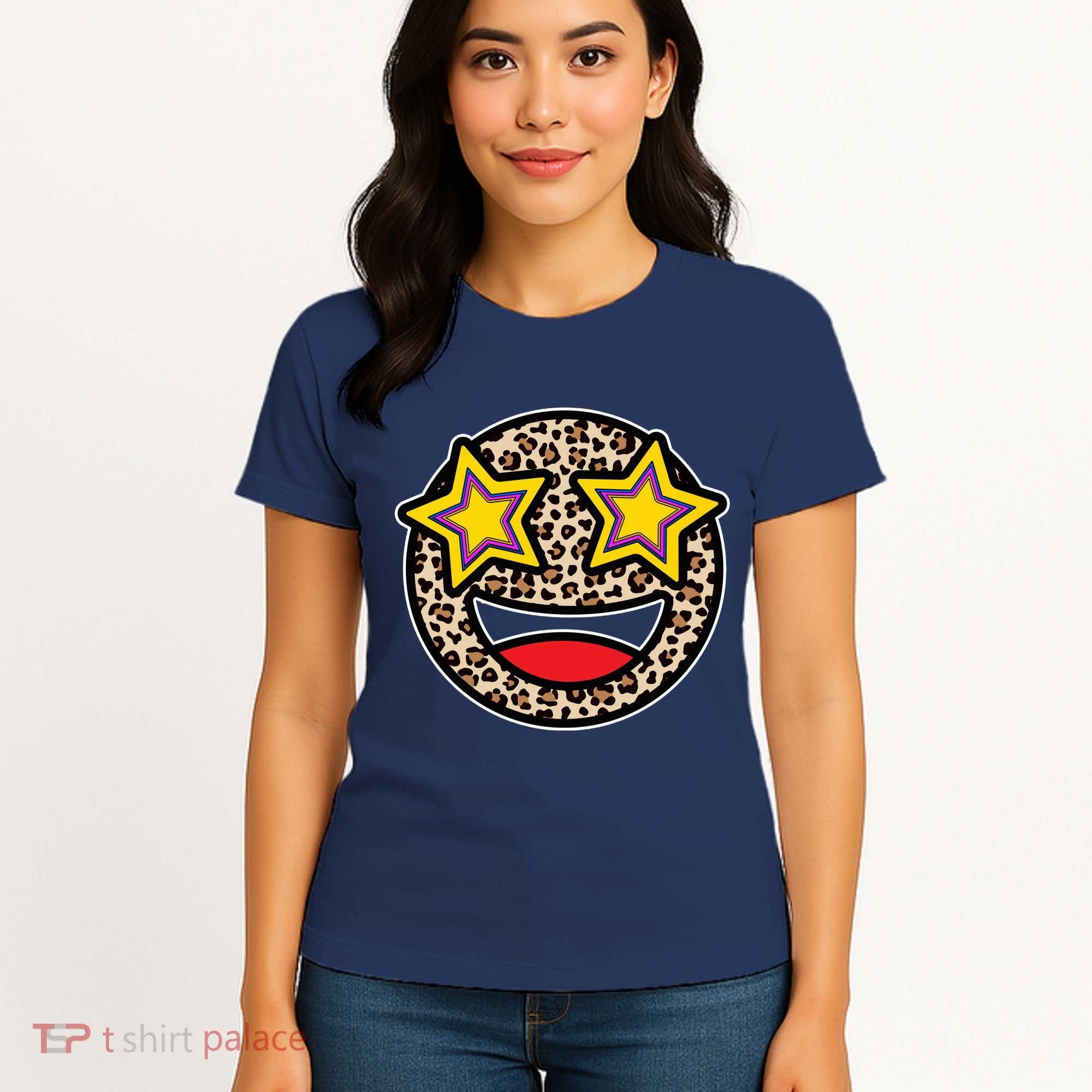 Leopard Star Smiley Face Cute Women's T-Shirt