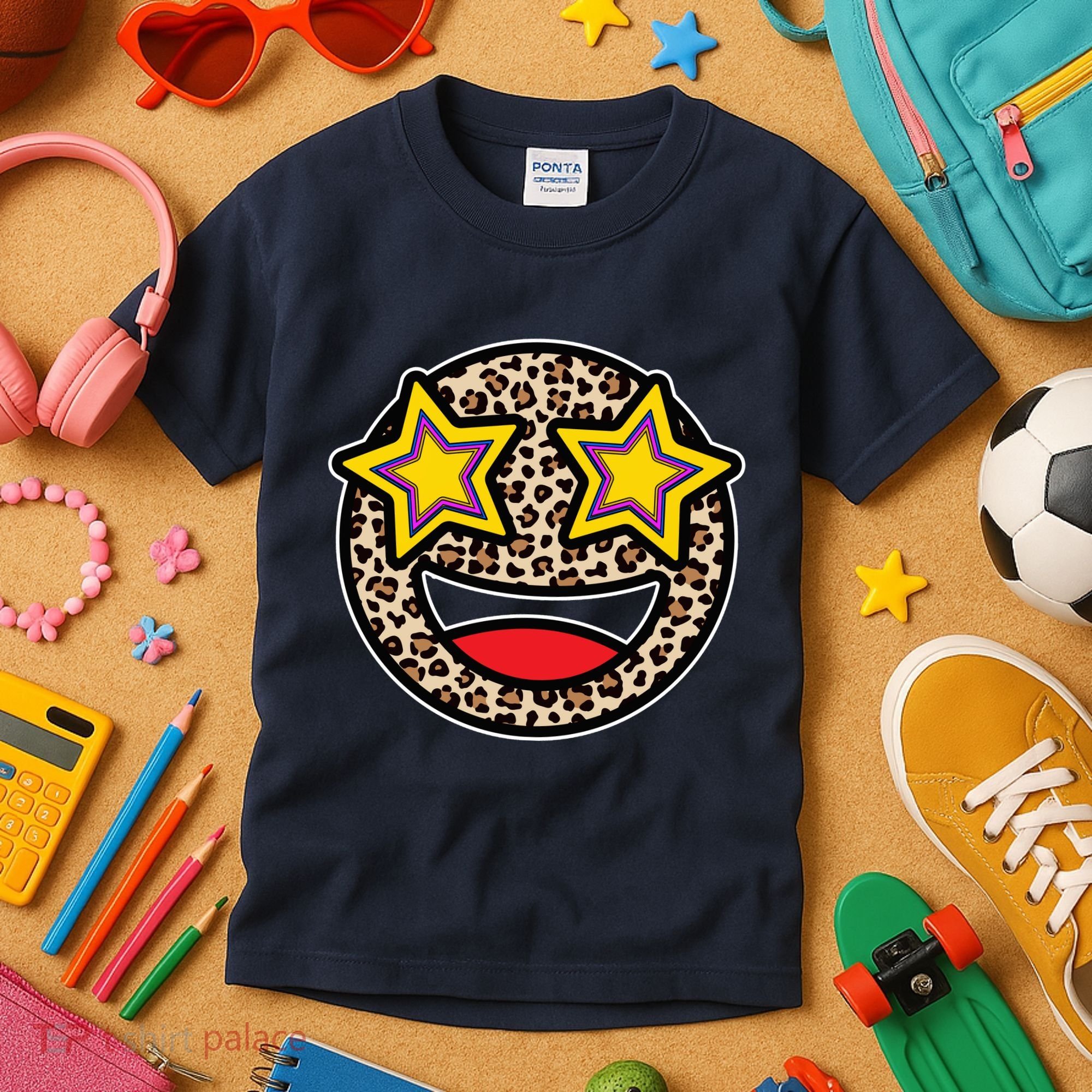 Leopard Star Smiley Face Cute Kids T-Shirt