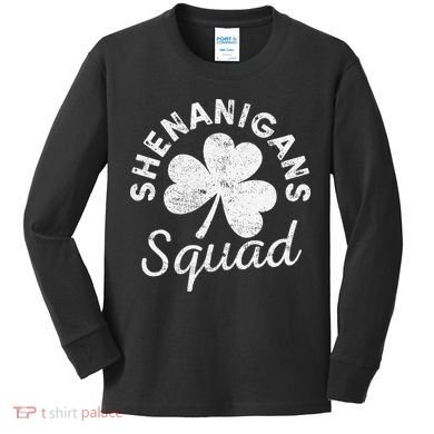 Leopard Shenanigan Squad st patrick green saint irish Kids Long Sleeve Shirt