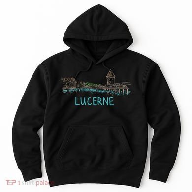 Lucerne Switzerland Unique Hand Drawn Art Gift Hoodie