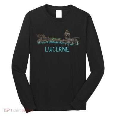 Lucerne Switzerland Unique Hand Drawn Art Gift Long Sleeve Shirt