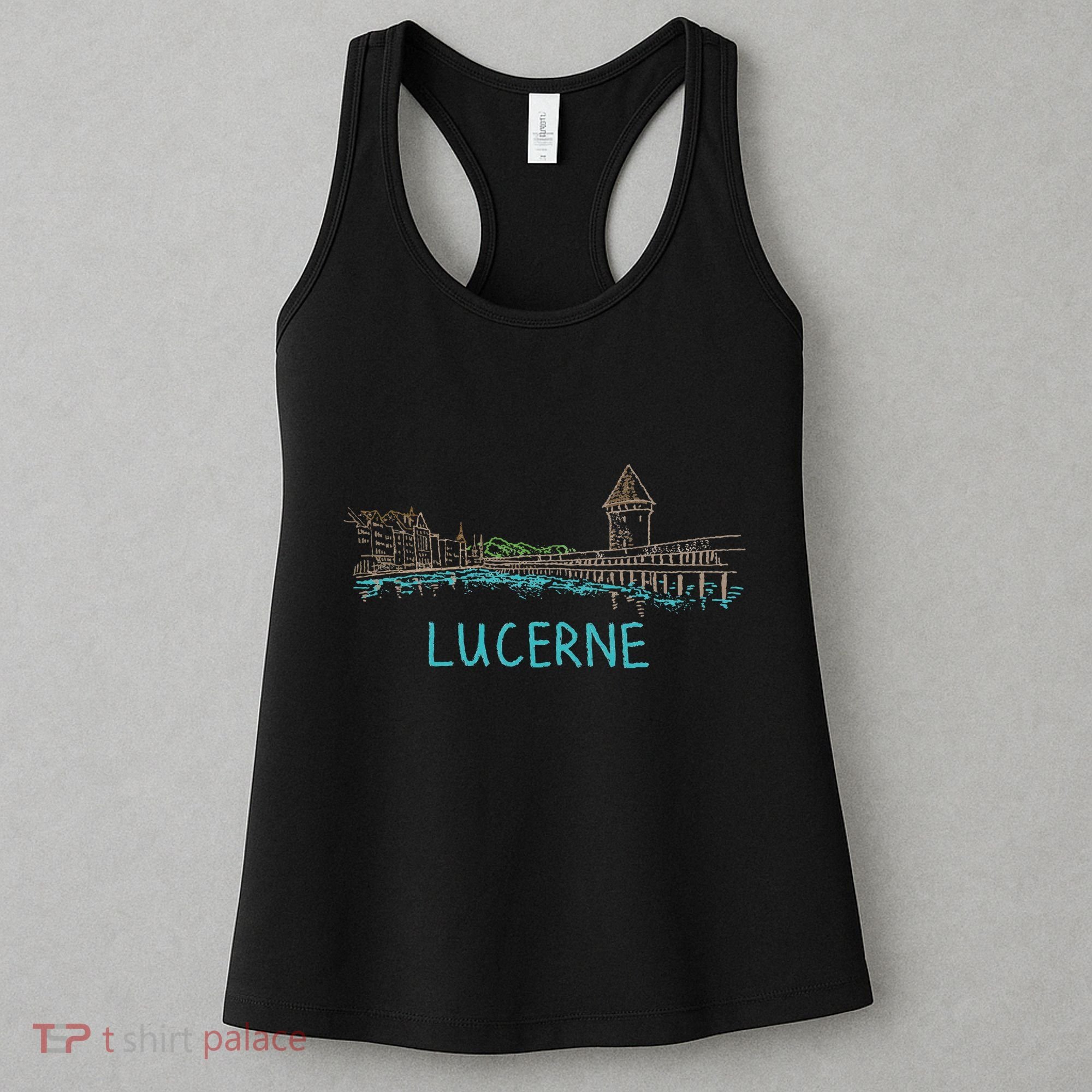Lucerne Switzerland Unique Hand Drawn Art Gift Women's Tank Top