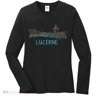 Lucerne Switzerland Unique Hand Drawn Art Gift Women's Long Sleeve Shirt