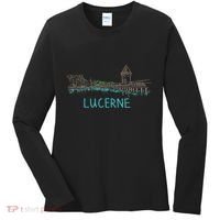 Lucerne Switzerland Unique Hand Drawn Art Gift Women's Long Sleeve Shirt thumb 0