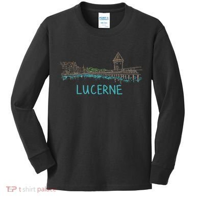Lucerne Switzerland Unique Hand Drawn Art Gift Kids Long Sleeve Shirt