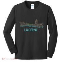 Lucerne Switzerland Unique Hand Drawn Art Gift Kids Long Sleeve Shirt thumb 0