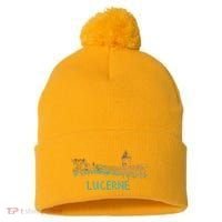 Lucerne Switzerland Unique Hand Drawn Art Gift Women Pom Pom 12in Knit Beanie thumb 0