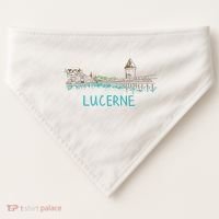 Lucerne Switzerland Unique Hand Drawn Art Gift Women USA-Made Doggie Bandana thumb 0