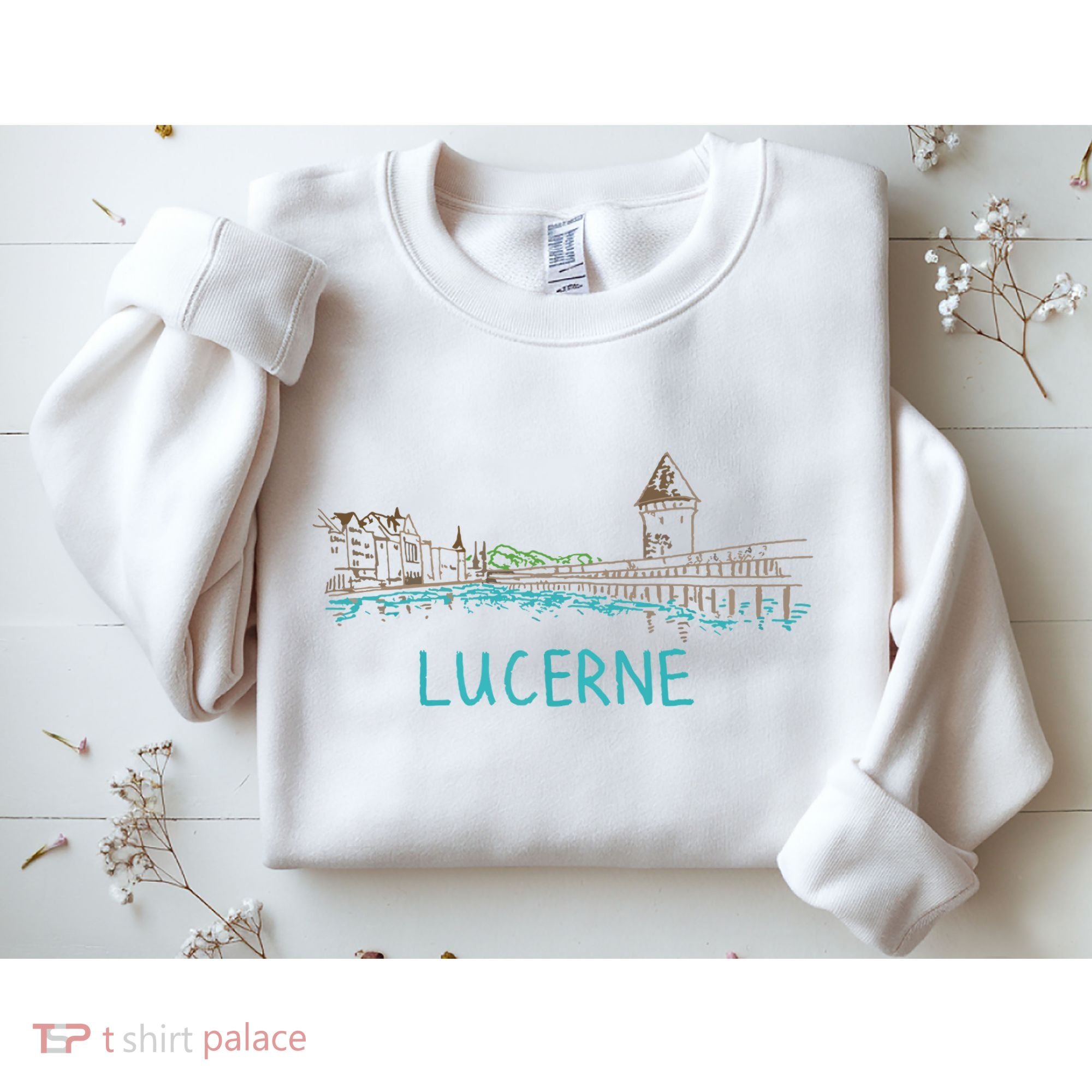 Lucerne Switzerland Unique Hand Drawn Art Gift Women Sweatshirt