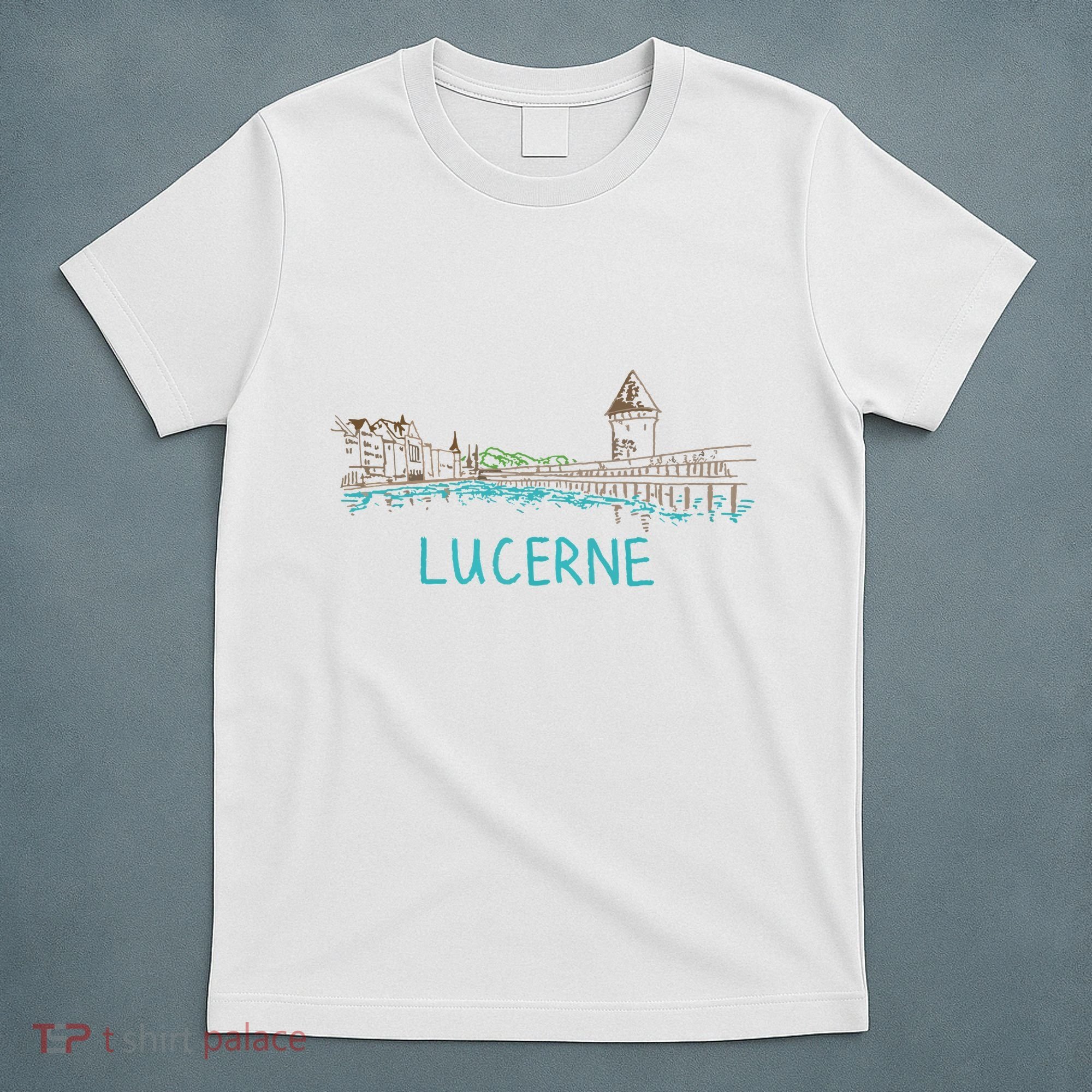 Lucerne Switzerland Unique Hand Drawn Art Gift Women T-Shirt