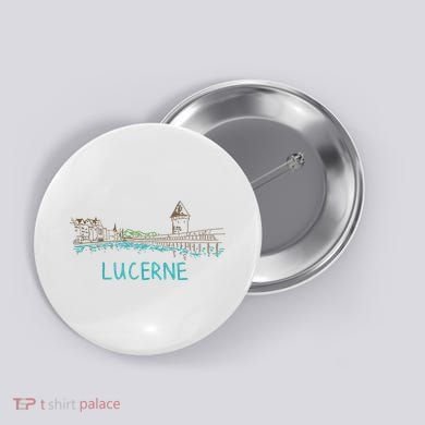 Lucerne Switzerland Unique Hand Drawn Art Gift Women Button