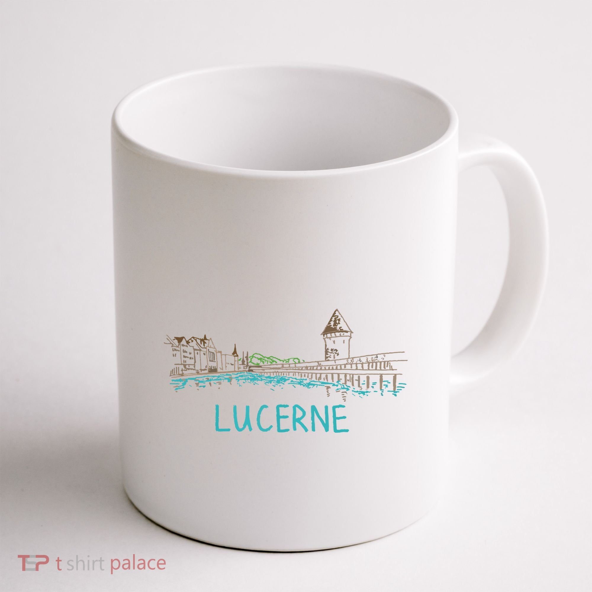 Lucerne Switzerland Unique Hand Drawn Art Gift Women Coffee Mug