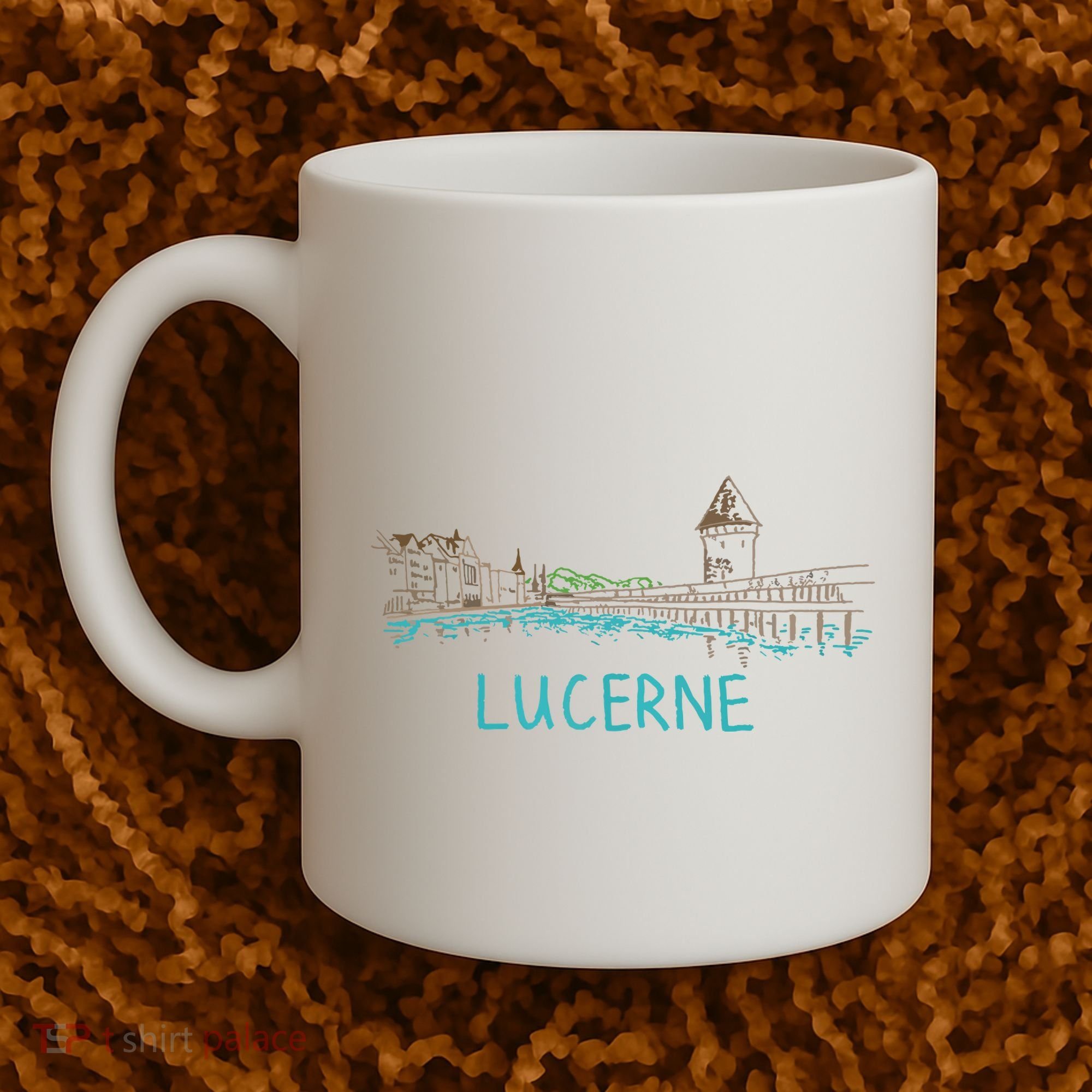 Lucerne Switzerland Unique Hand Drawn Art Gift Women Coffee Mug