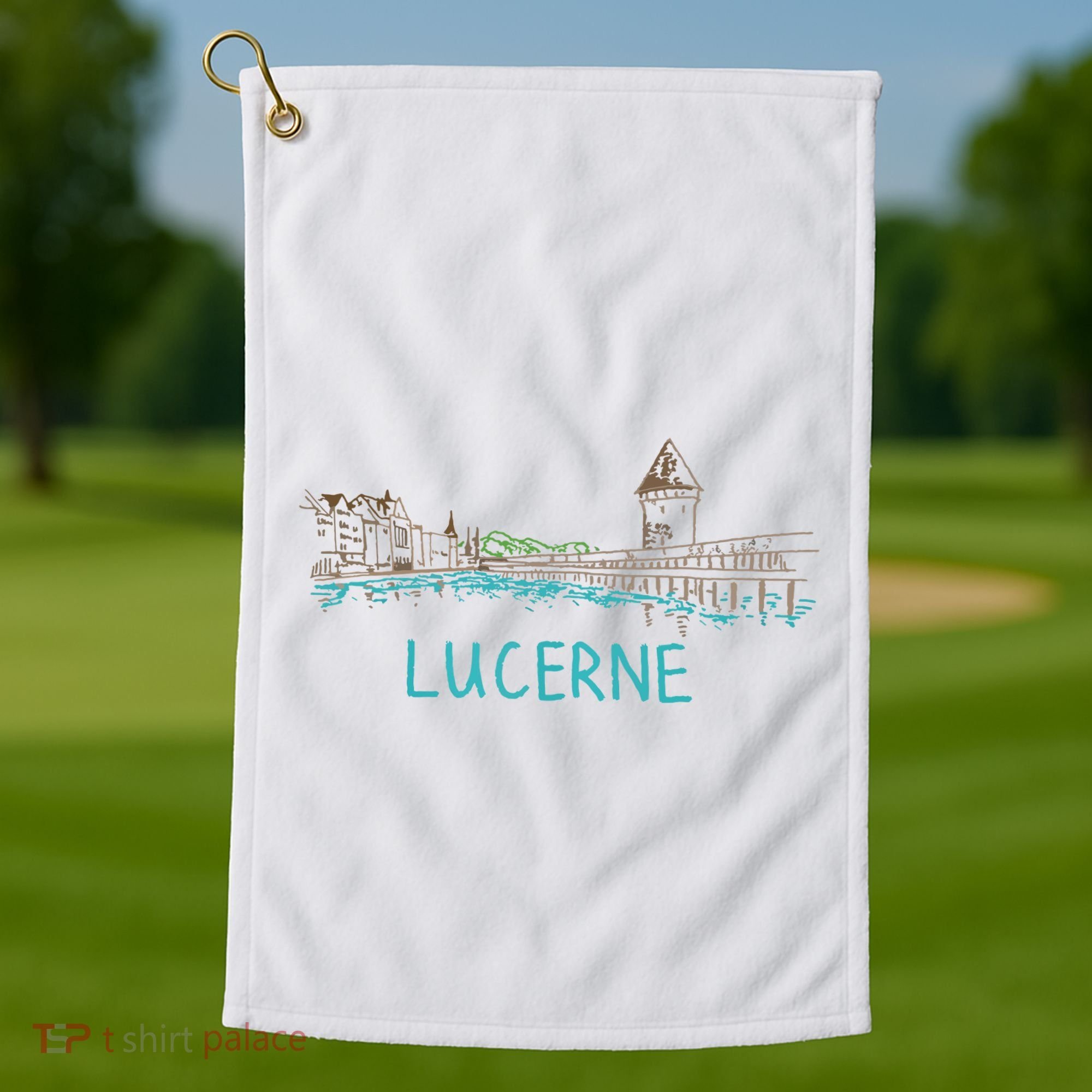 Lucerne Switzerland Unique Hand Drawn Art Gift Women Golf Towel