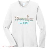 Lucerne Switzerland Unique Hand Drawn Art Gift Women Women's Long Sleeve Shirt thumb 0