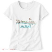 Lucerne Switzerland Unique Hand Drawn Art Gift Women Women's T-Shirt thumb 0