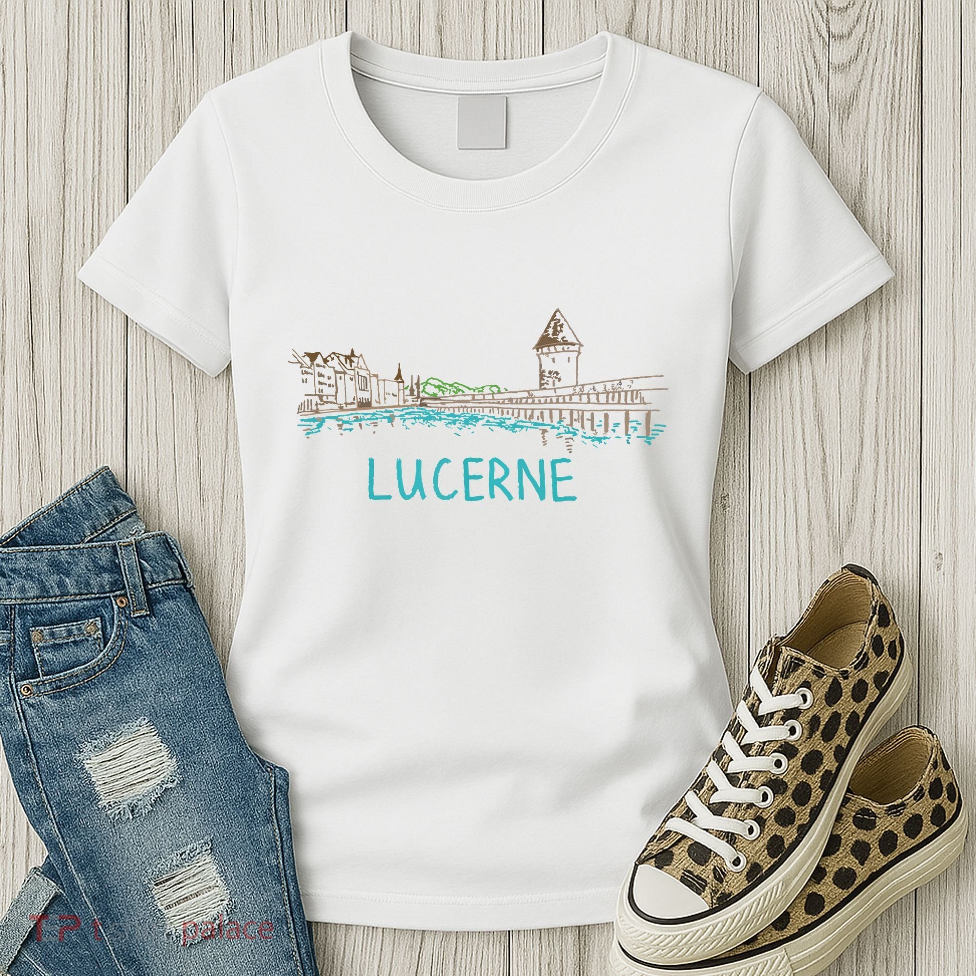 Lucerne Switzerland Unique Hand Drawn Art Gift Women Women's T-Shirt