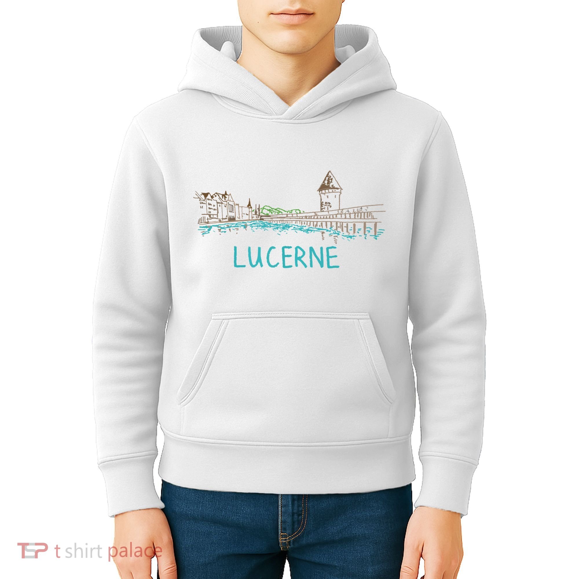 Lucerne Switzerland Unique Hand Drawn Art Gift Women Kids Hoodie