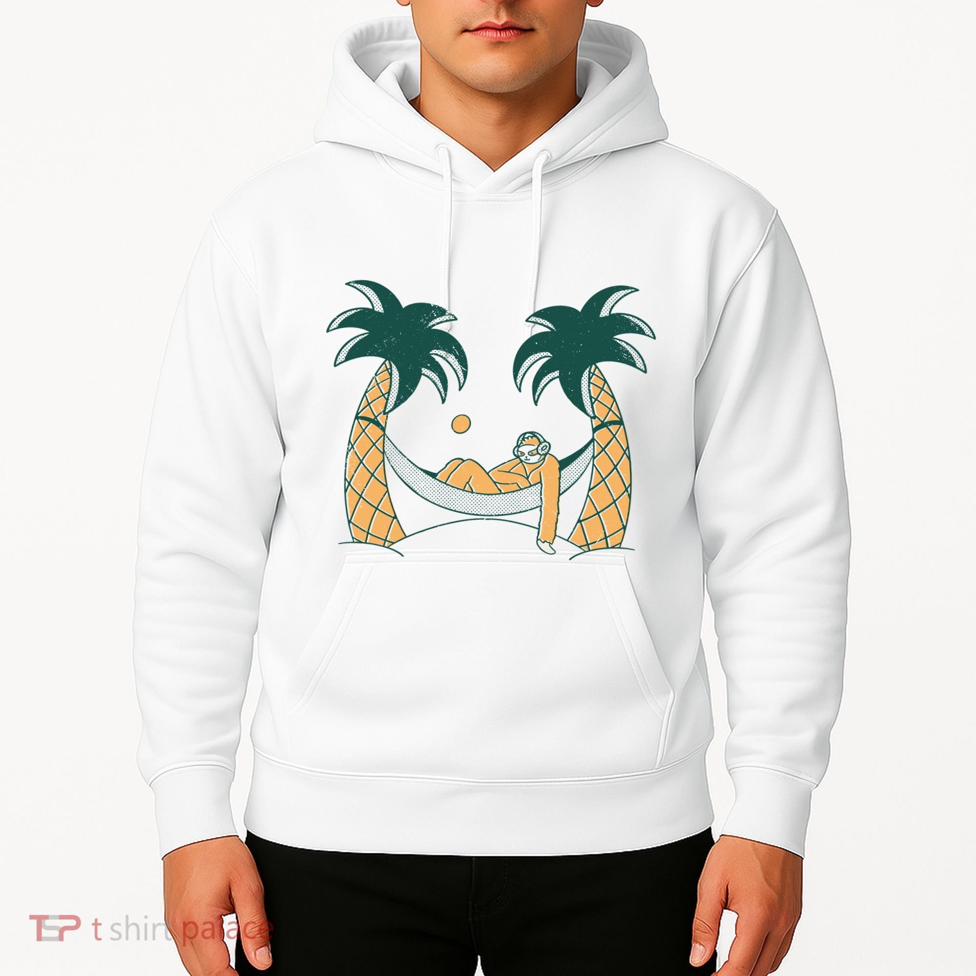 Lazy Sloth Vacation Palm Tree Hoodie