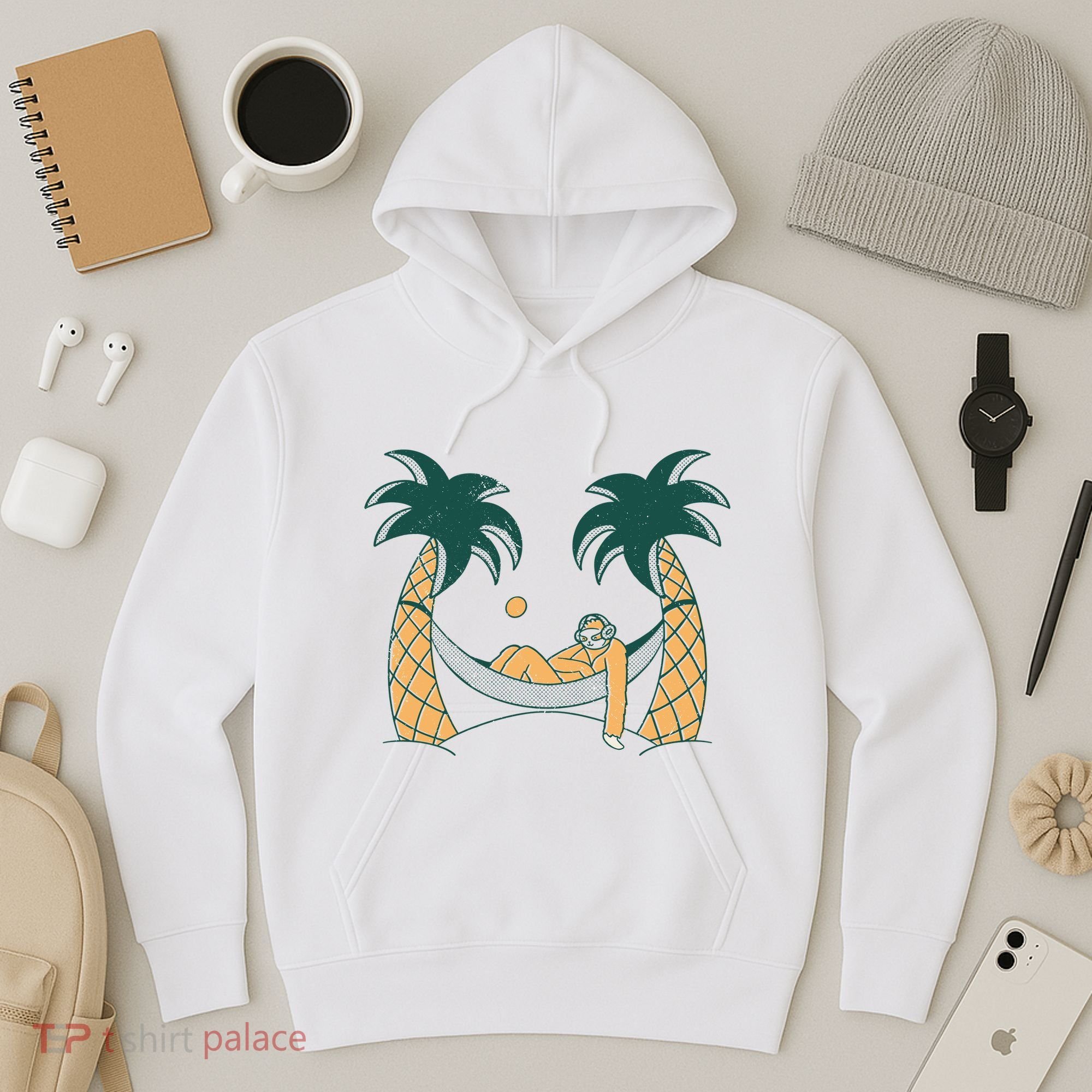Lazy Sloth Vacation Palm Tree Hoodie