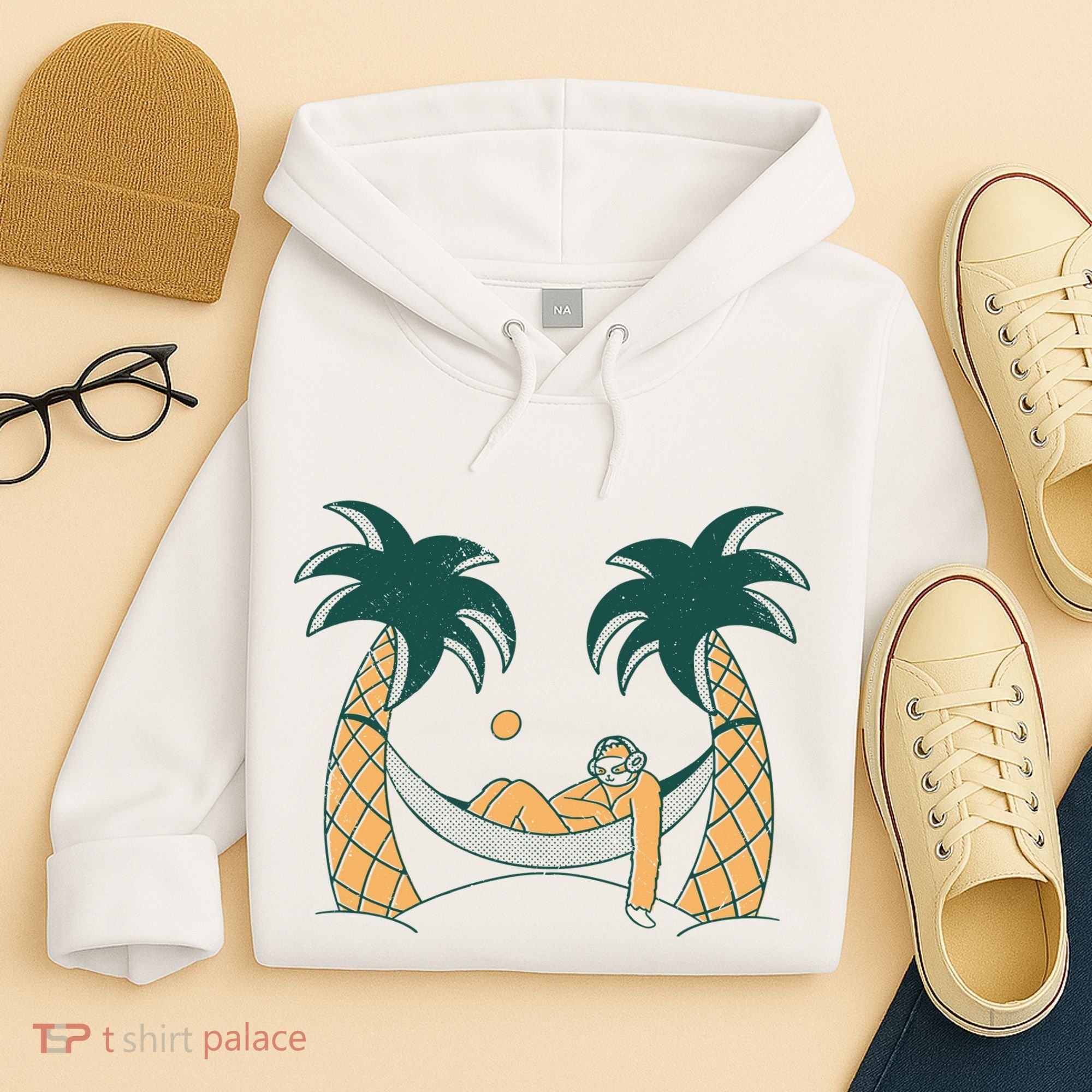 Lazy Sloth Vacation Palm Tree Hoodie