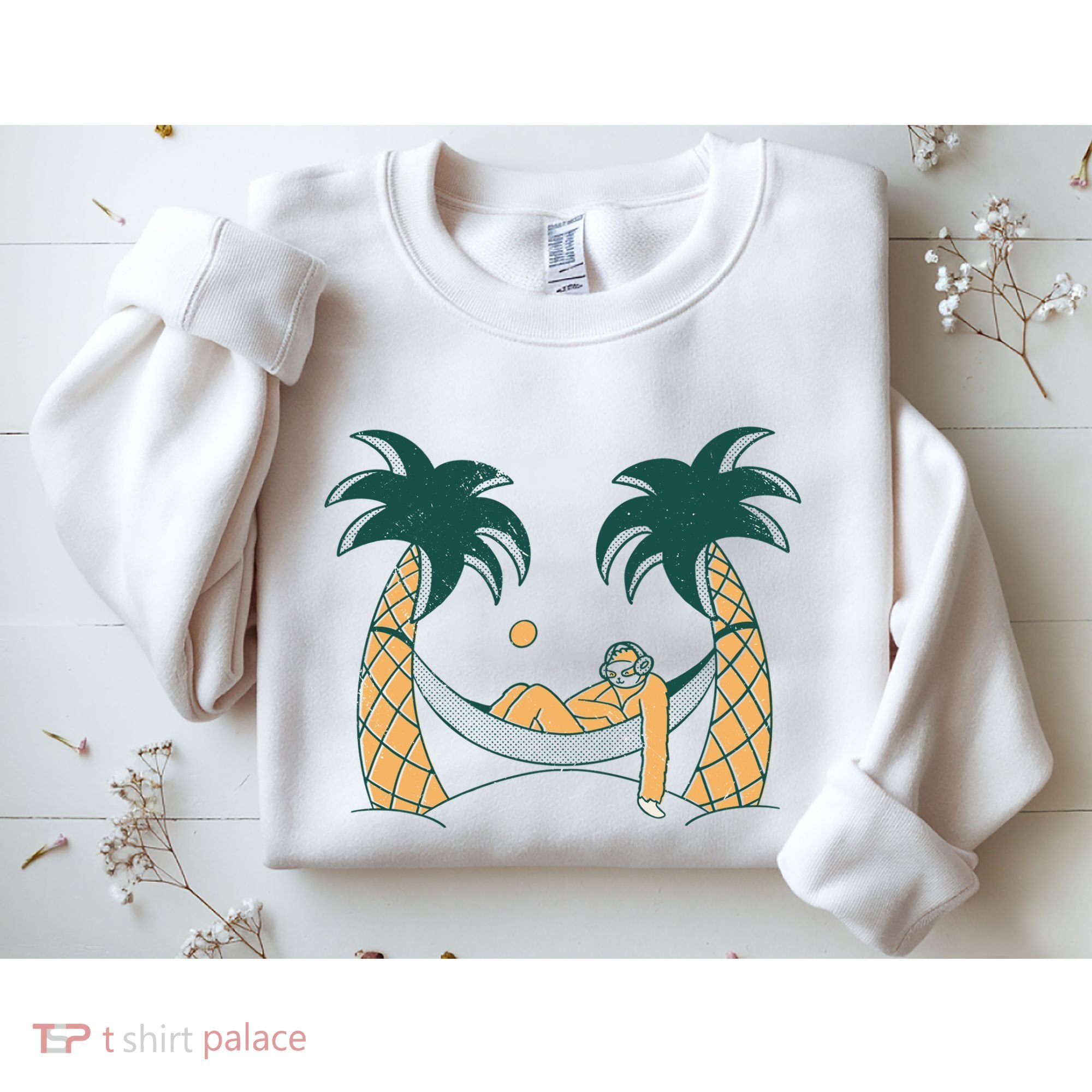 Lazy Sloth Vacation Palm Tree Sweatshirt