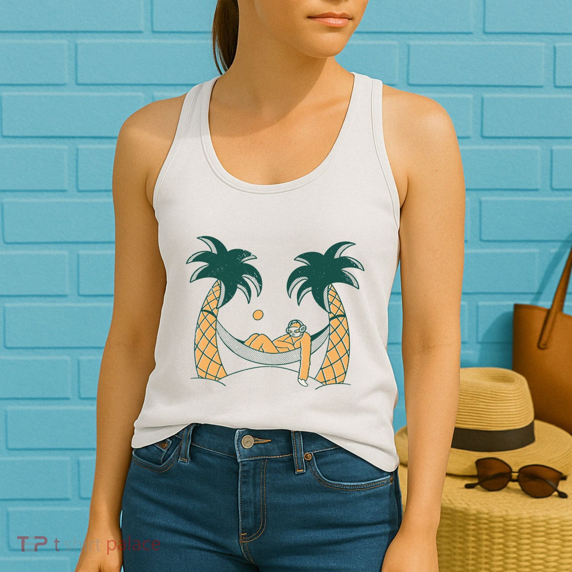 Lazy Sloth Vacation Palm Tree Women's Tank Top