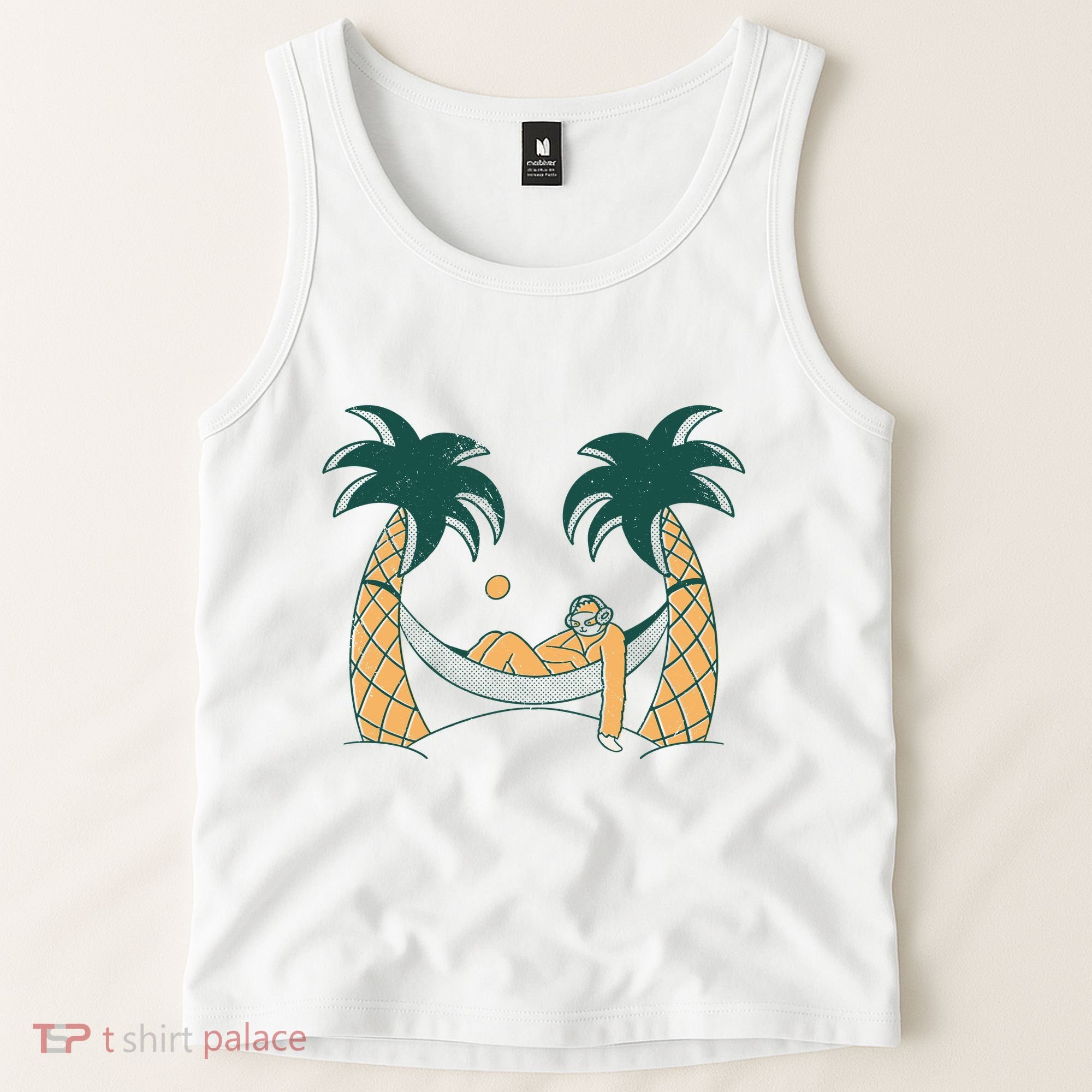 Lazy Sloth Vacation Palm Tree Tank Top