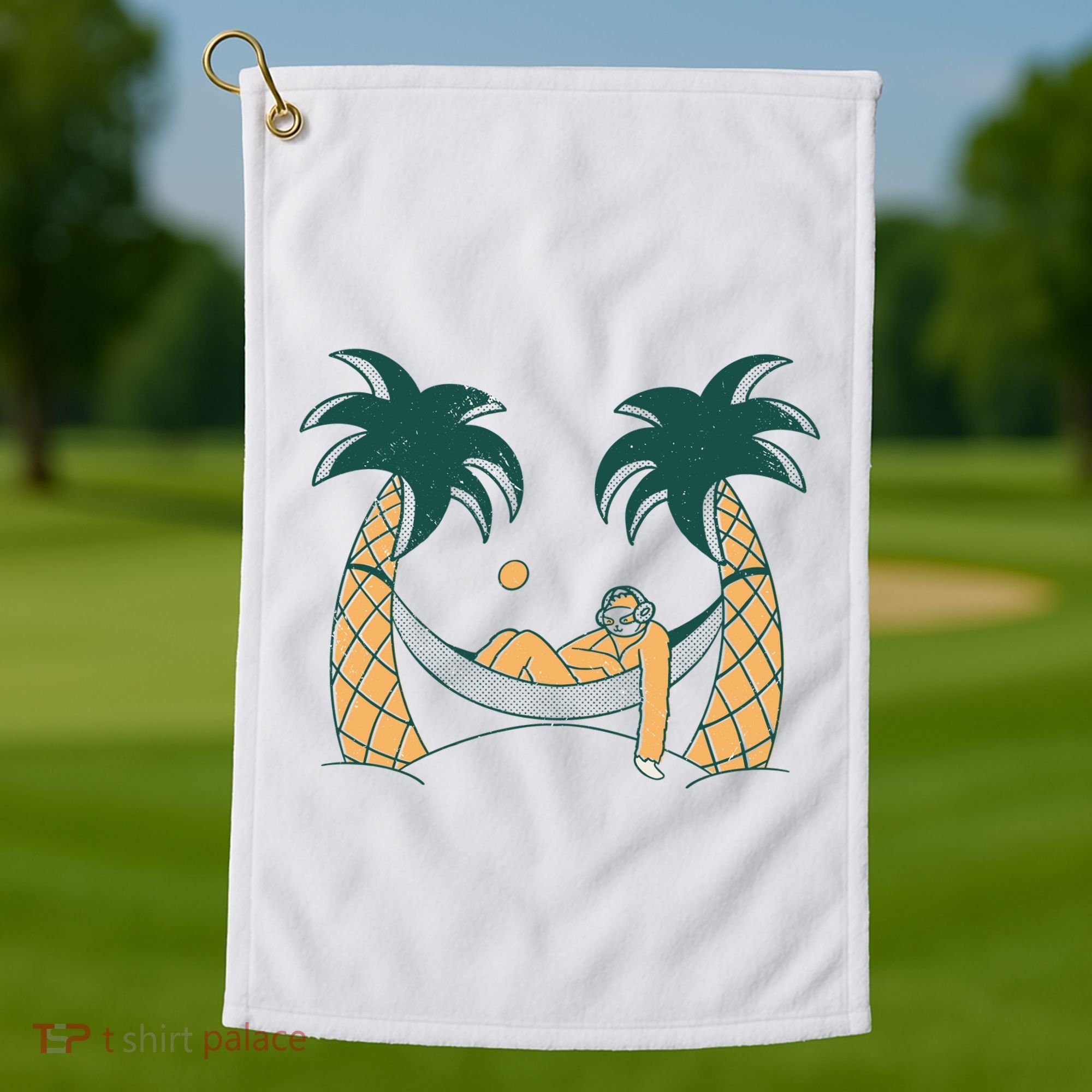 Lazy Sloth Vacation Palm Tree Golf Towel