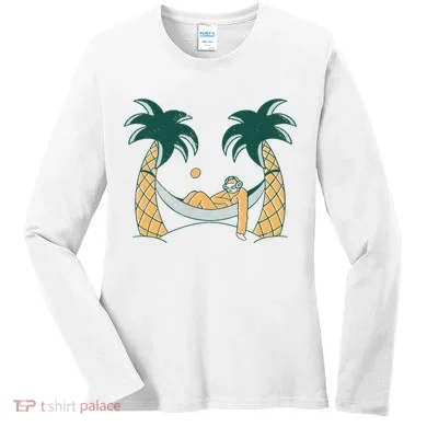 Lazy Sloth Vacation Palm Tree Women's Long Sleeve Shirt