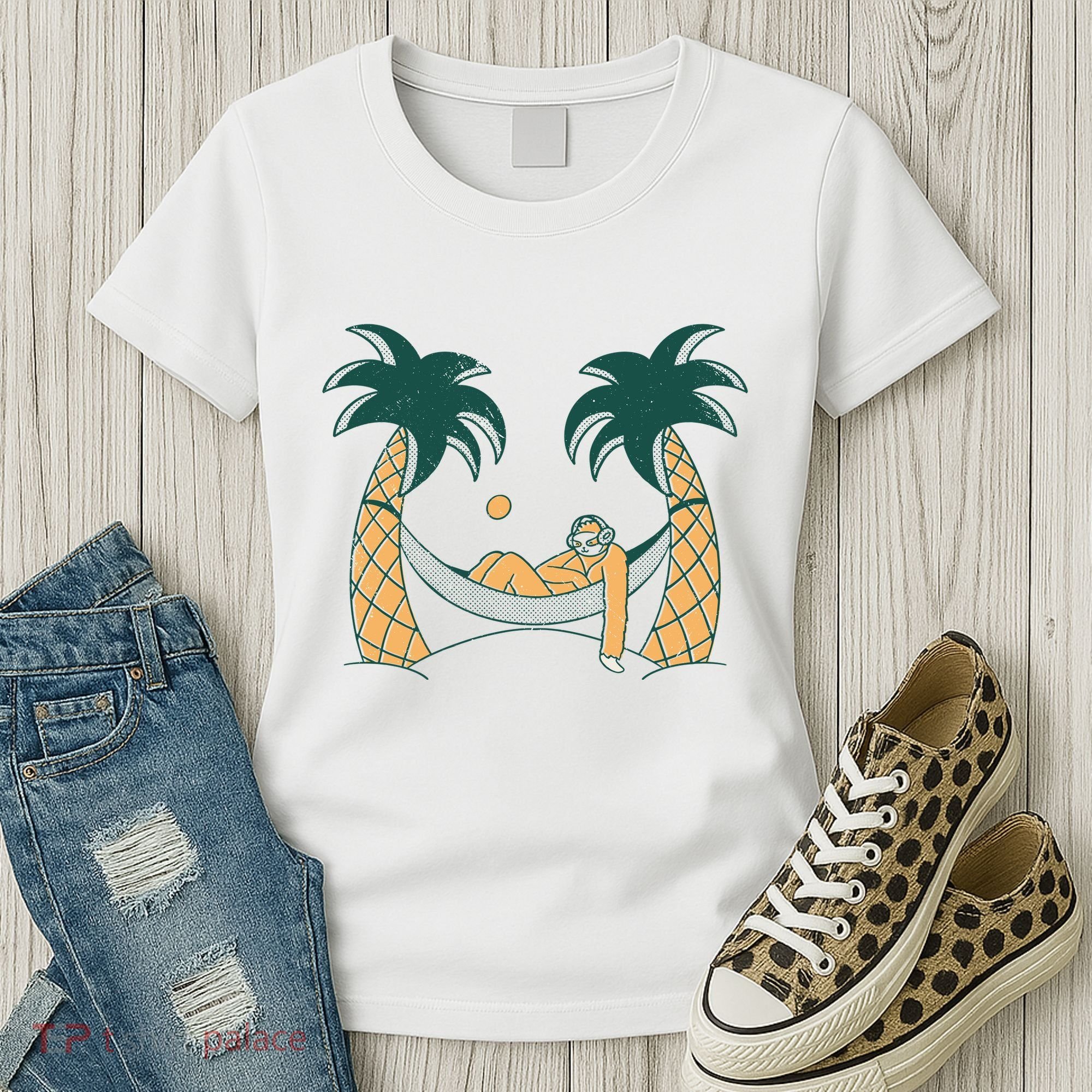 Lazy Sloth Vacation Palm Tree Women's T-Shirt