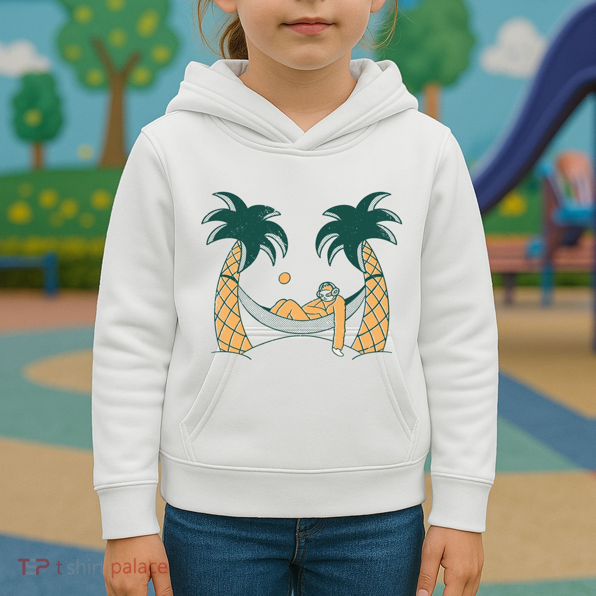 Lazy Sloth Vacation Palm Tree Kids Hoodie
