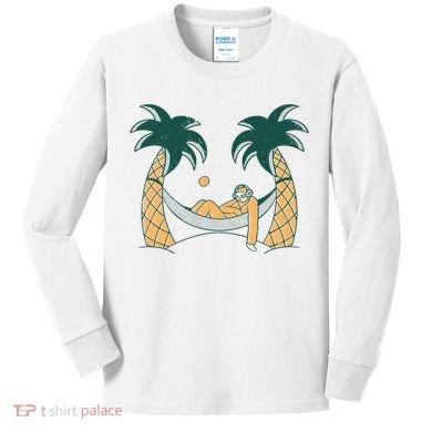 Lazy Sloth Vacation Palm Tree Kids Long Sleeve Shirt