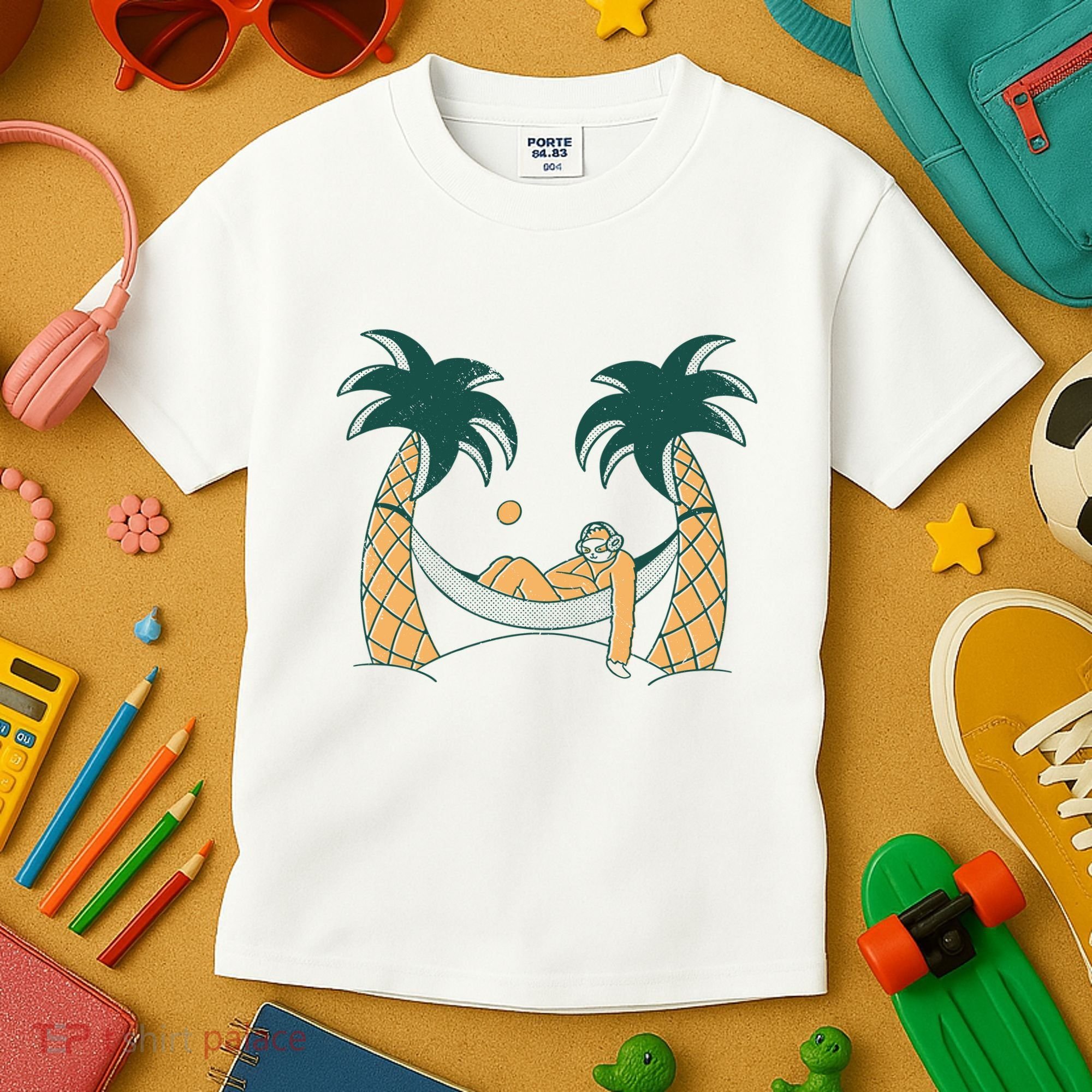 Lazy Sloth Vacation Palm Tree Kids T-Shirt