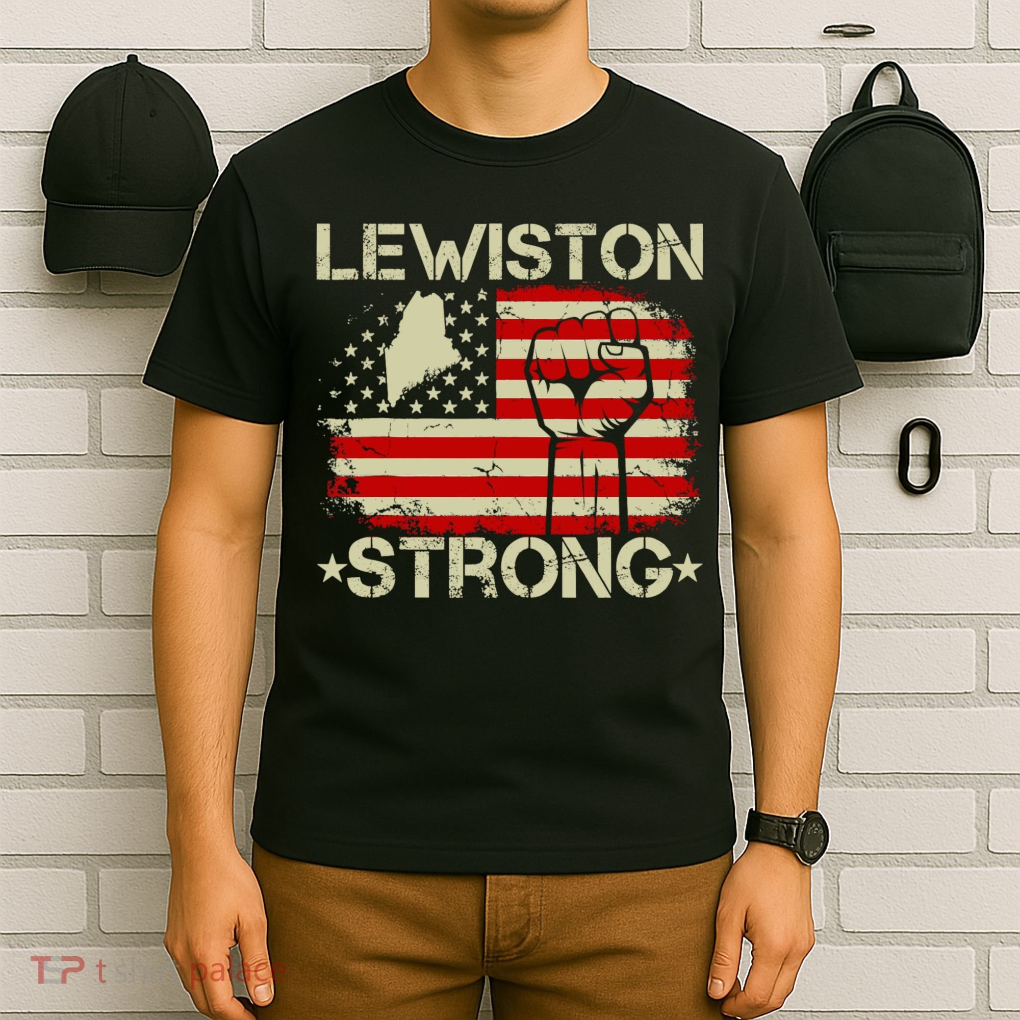 Lewiston Strong Vintage Usa Flag T-Shirt