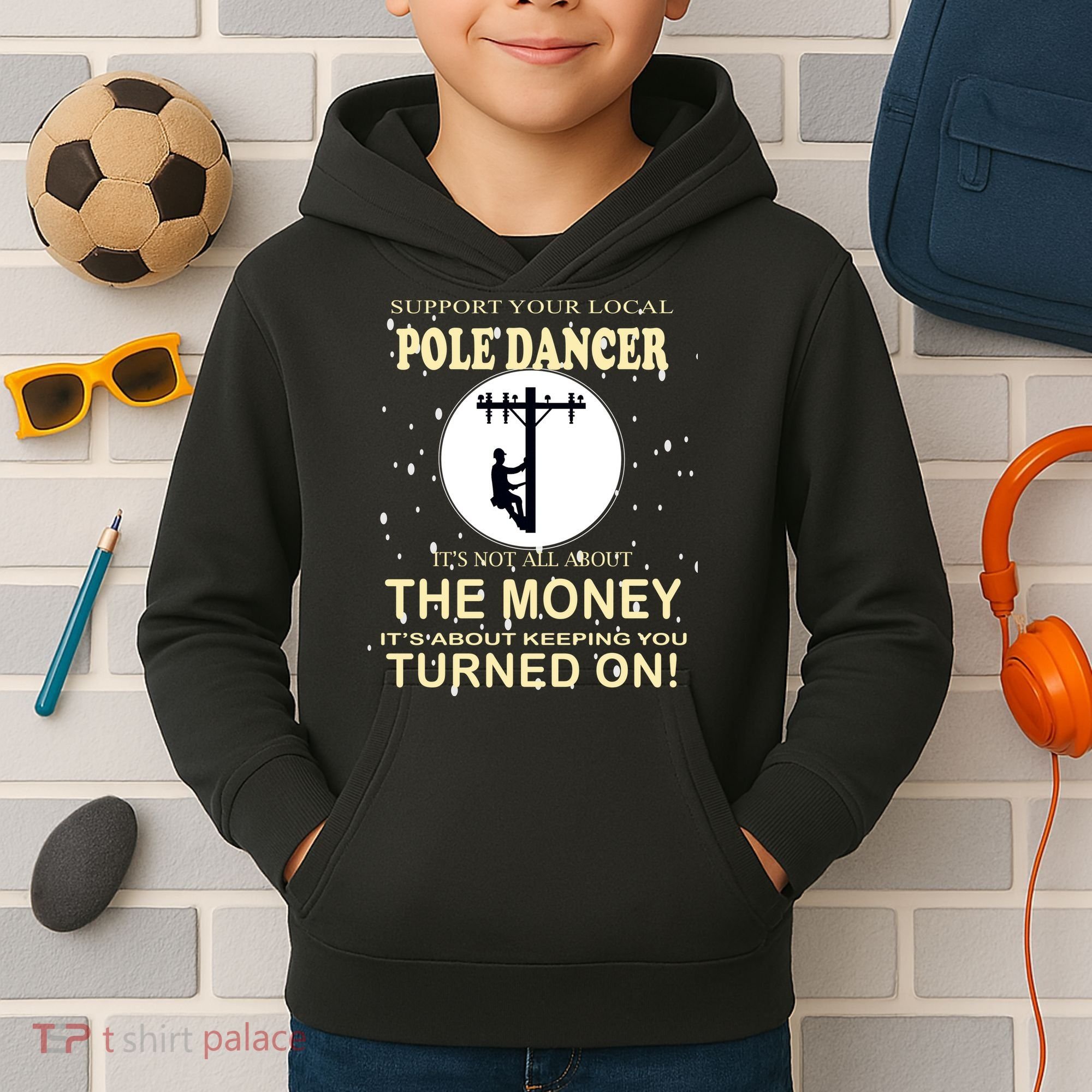 Lineman Support Your Local Pole Dancer Kids Hoodie